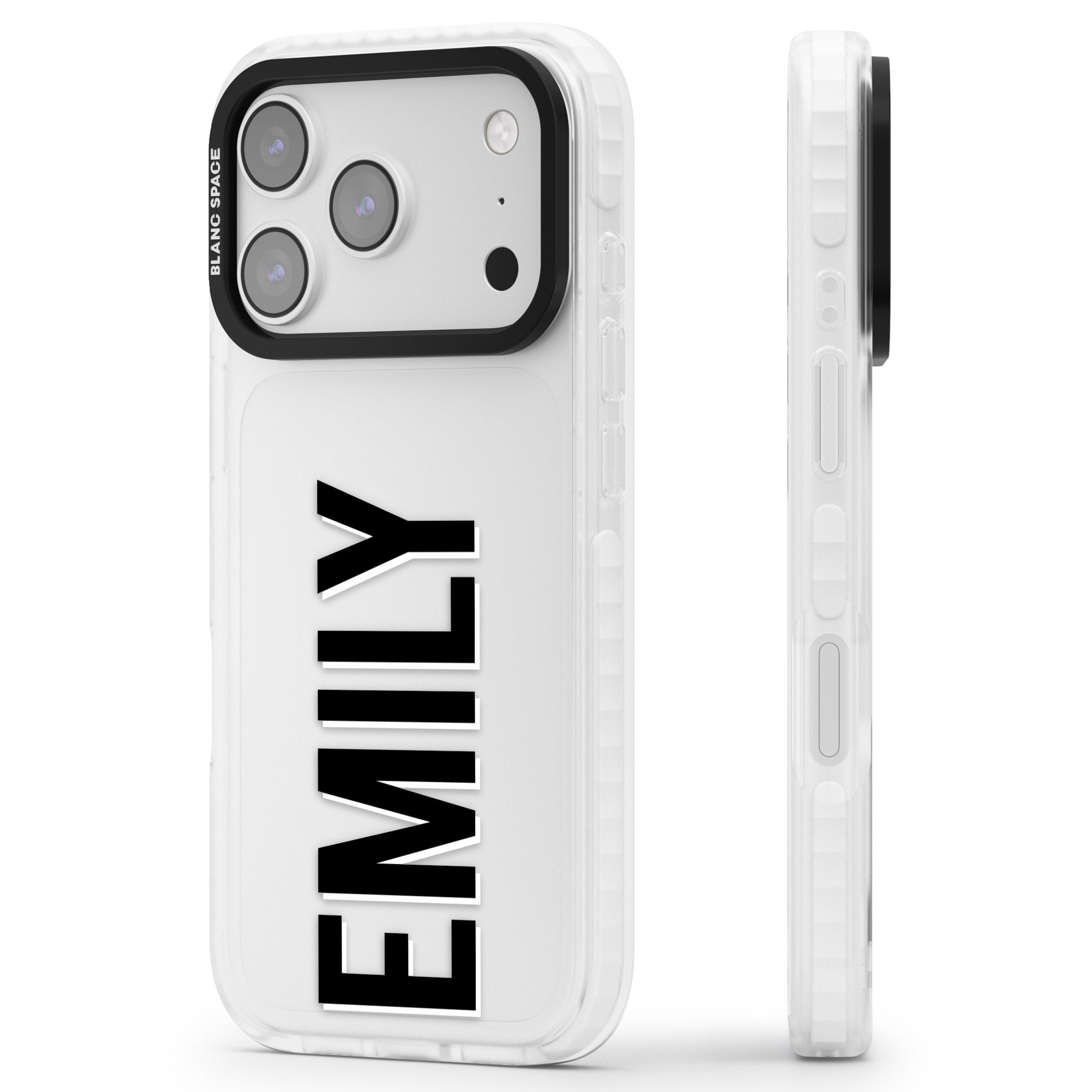 Personalised Vertical Name iPhone 17 Pro Impact Clear Phone Case Side Profile
