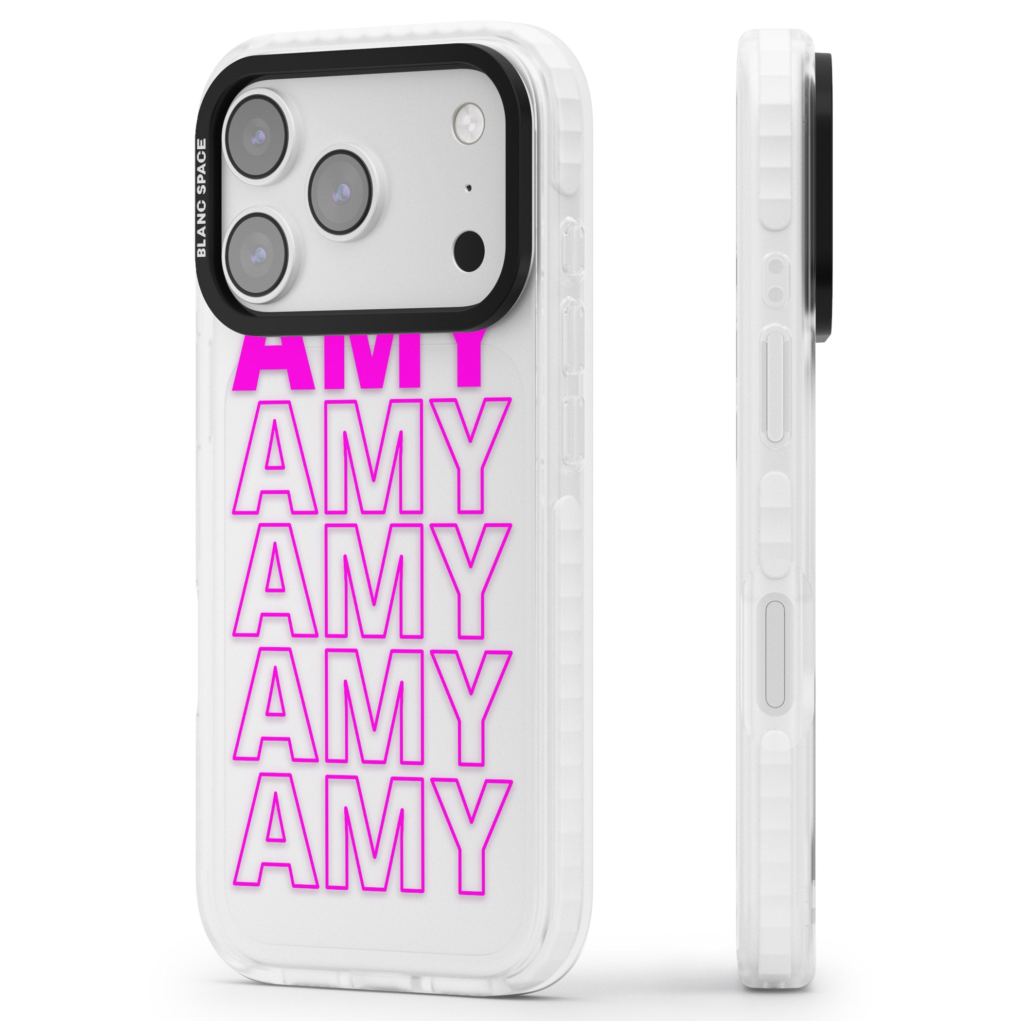 Personalised Bold Repeated Name iPhone 17 Pro Impact Clear Phone Case Side Profile