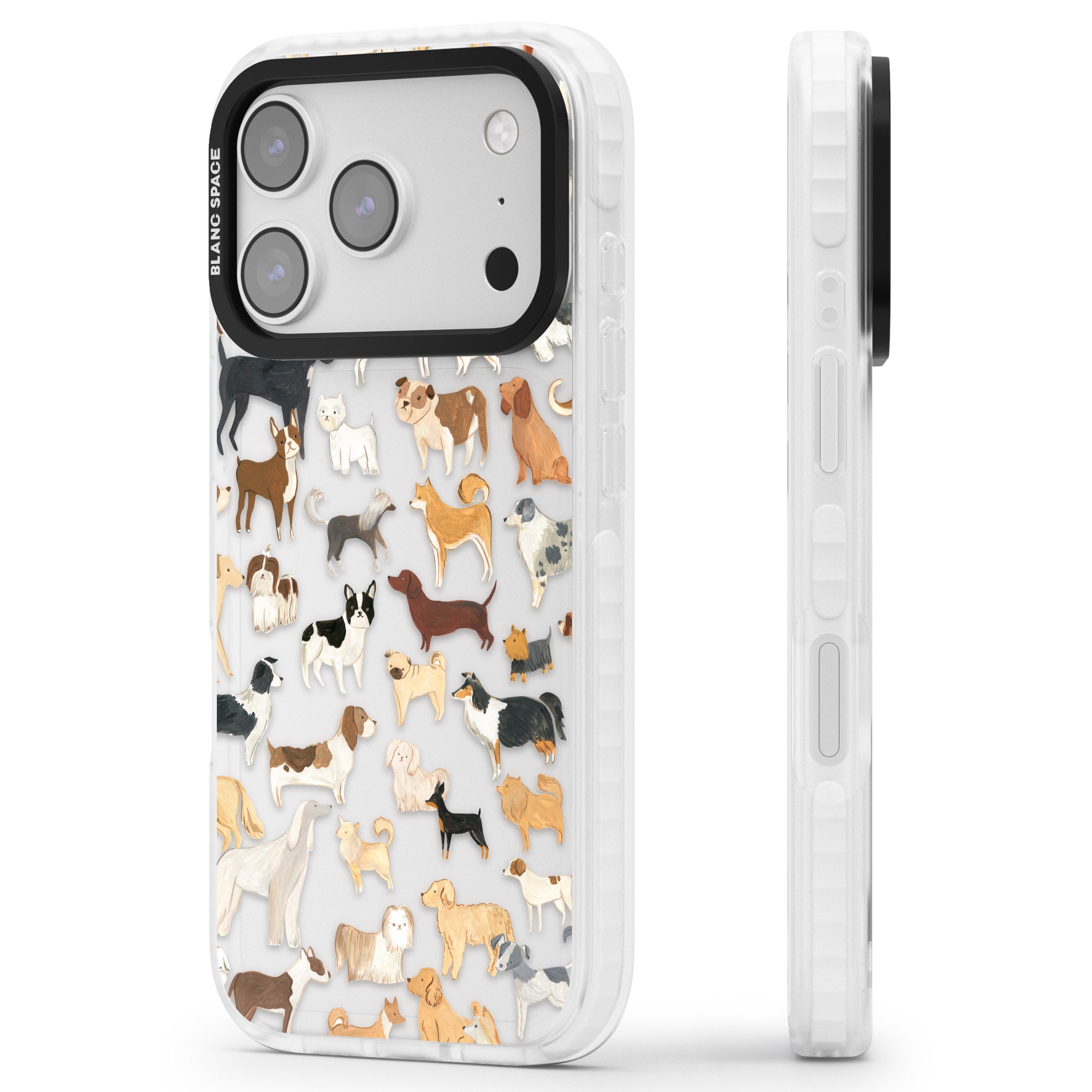 Hand Painted Dogs iPhone 17 Pro Impact Clear Phone Case Side Profile