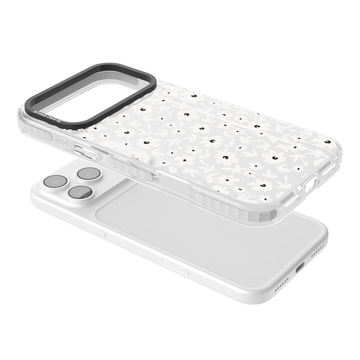 Snow Petals iPhone 17 Pro Max Impact Clear Phone Case angled
