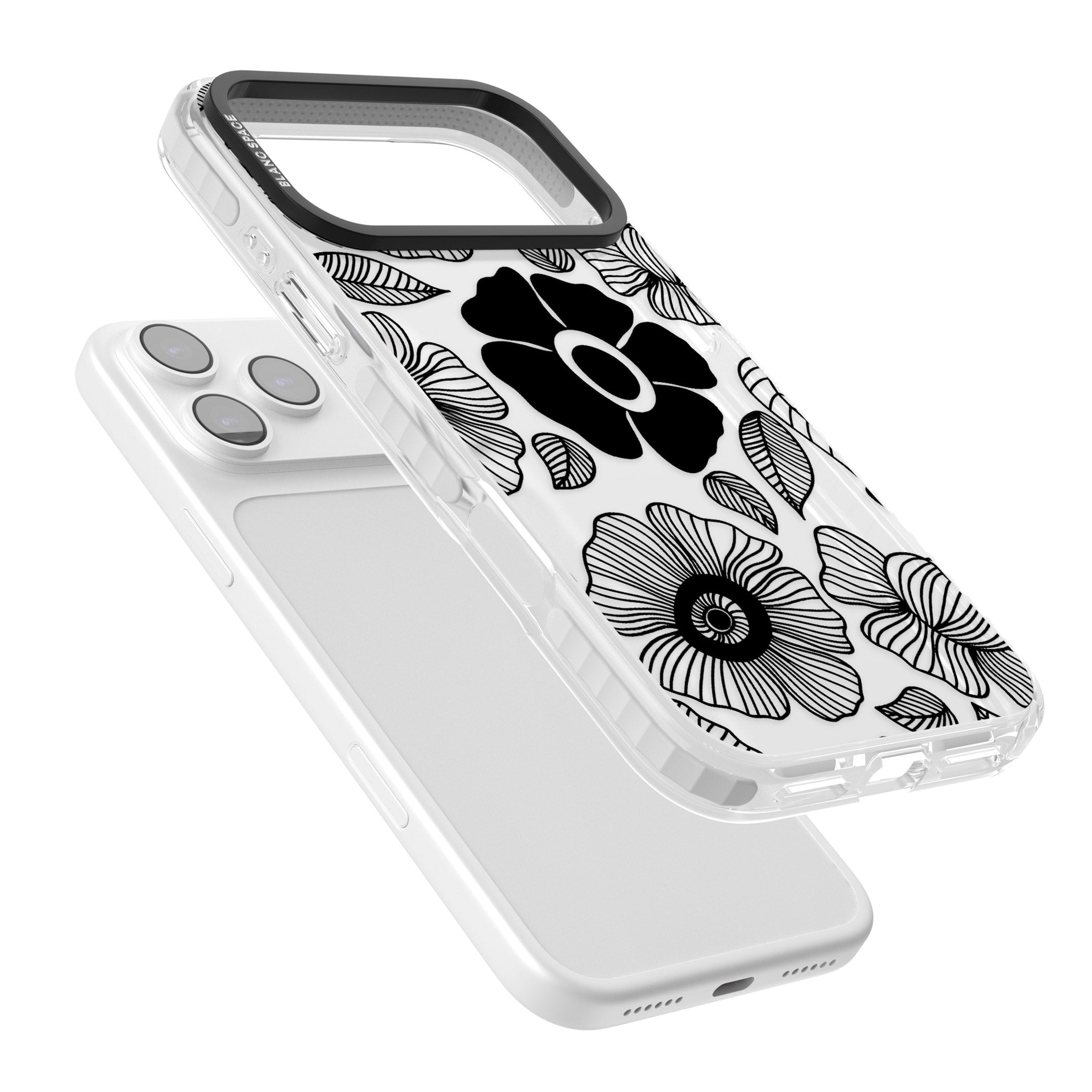 Black Flowers iPhone 17 Pro Impact Clear Phone Case Colours