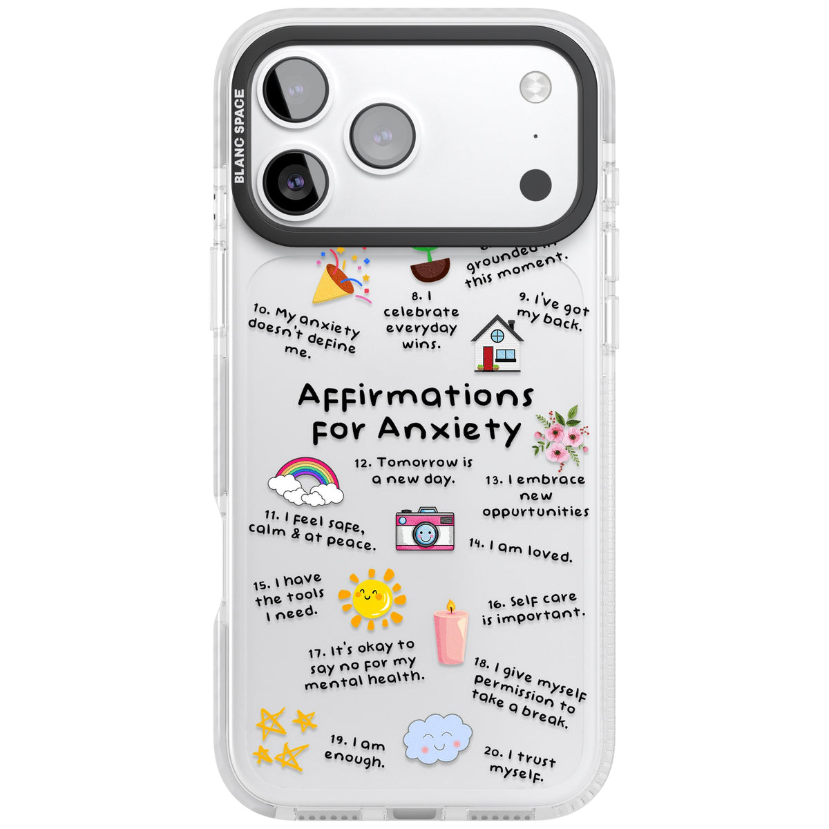 Anxiety Reminders (Black) iPhone 17 Pro Max Impact Clear Phone Case front