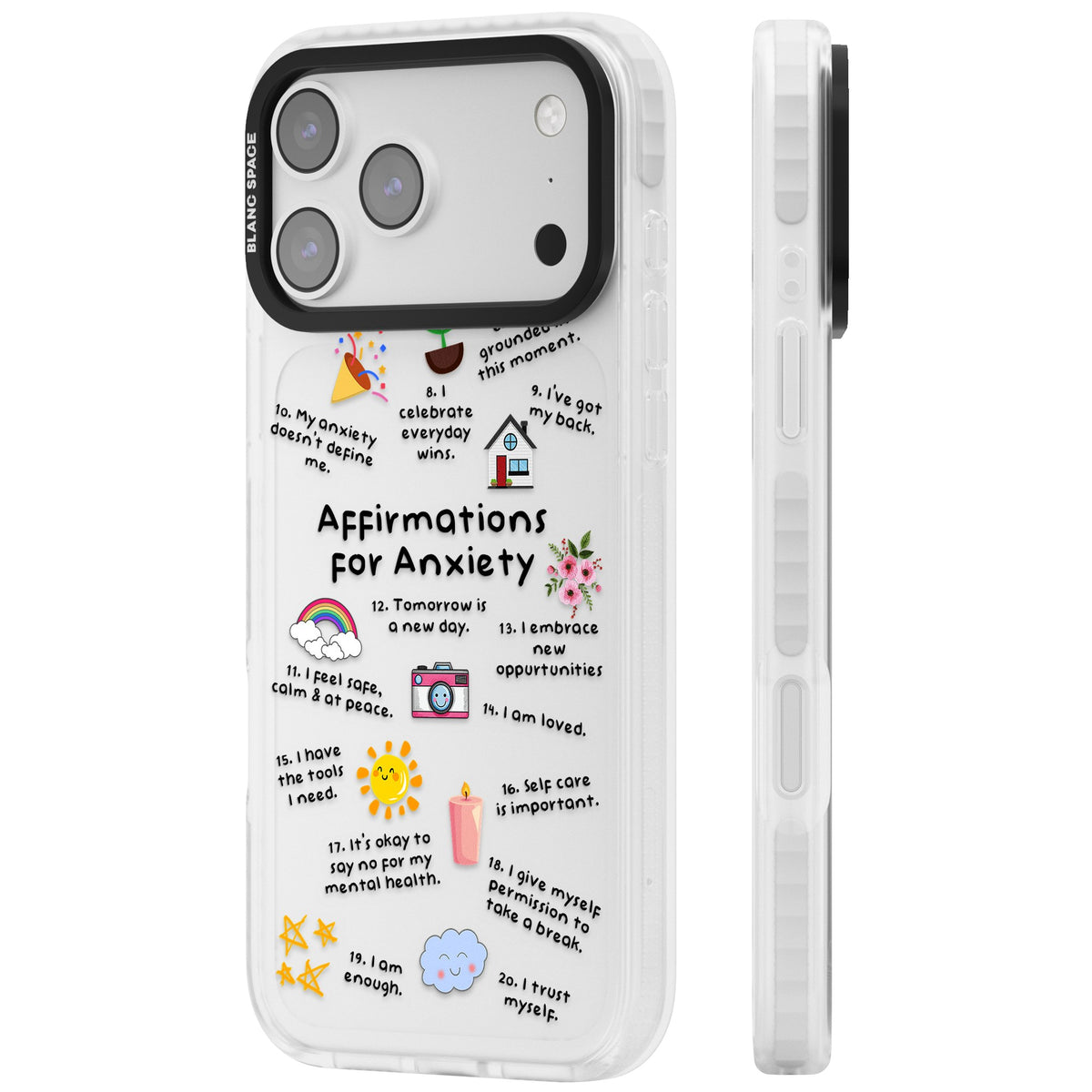 Anxiety Reminders (Black) iPhone 17 Pro Max Impact Clear Phone Case side
