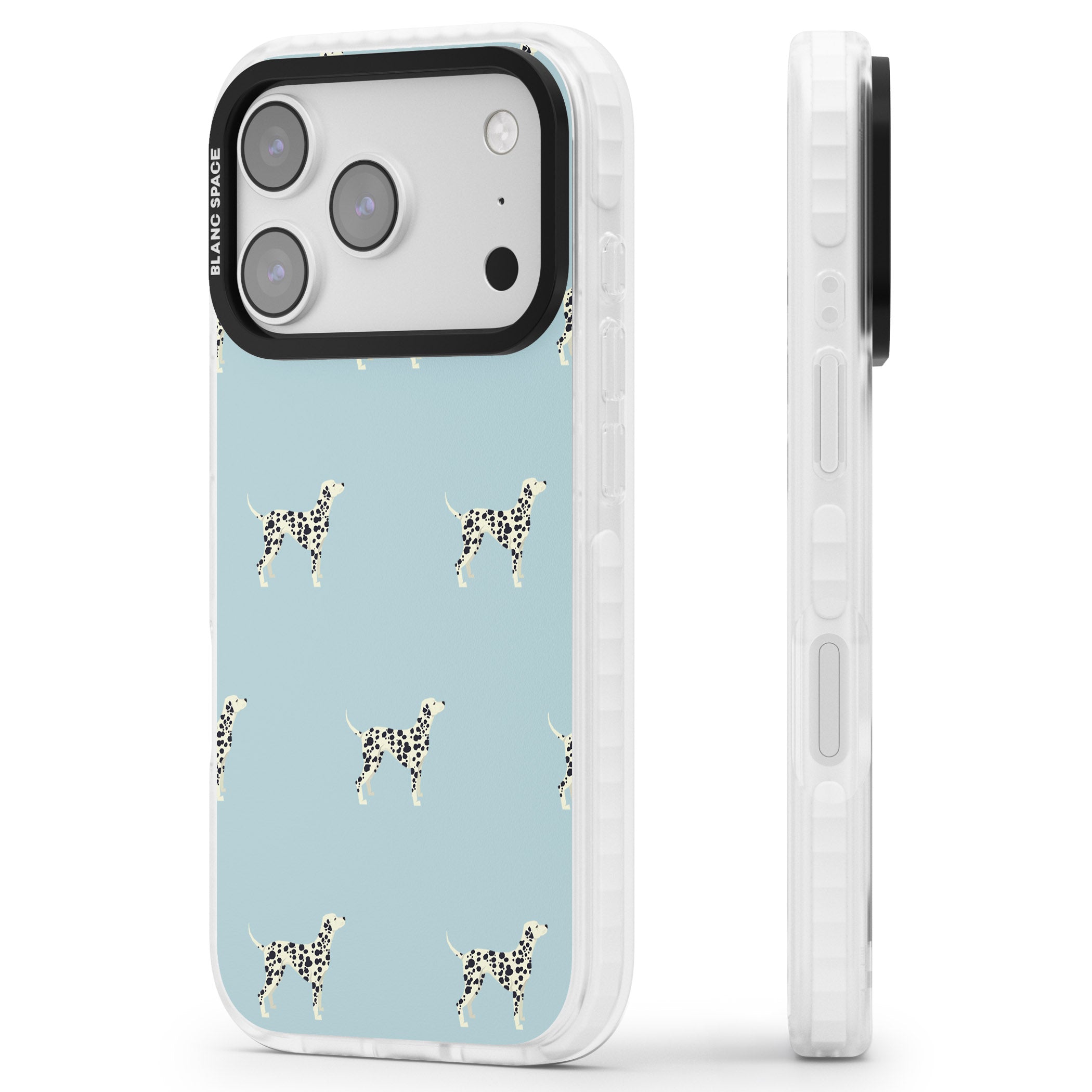 Dalmatian Pattern iPhone 17 Pro Impact Clear Phone Case Side Profile