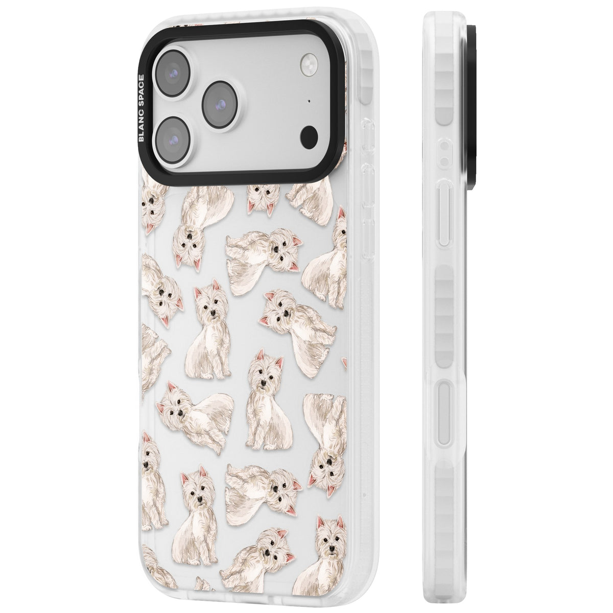 Westie Dog Pattern iPhone 17 Pro Max Impact Clear Phone Case side