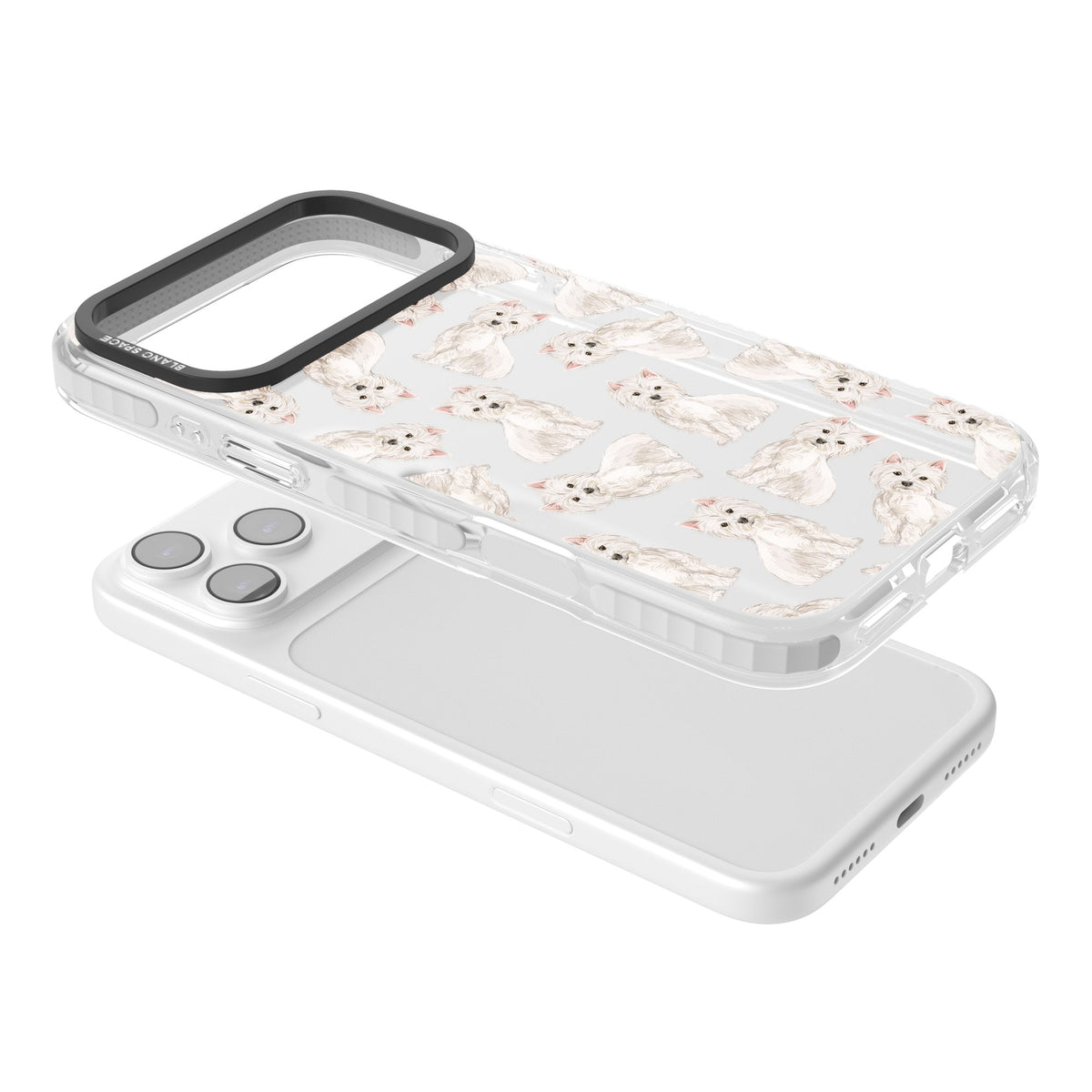 Westie Dog Pattern iPhone 17 Pro Max Impact Clear Phone Case angled