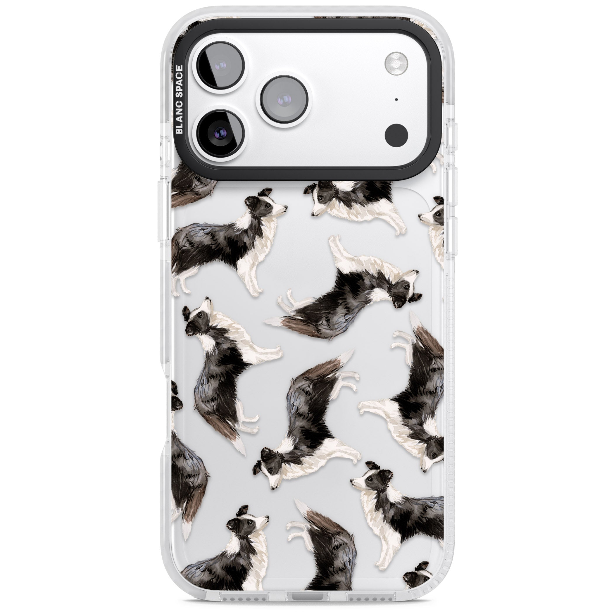 Border Collie Pattern Watercolour iPhone 17 Pro Impact Clear Phone Case