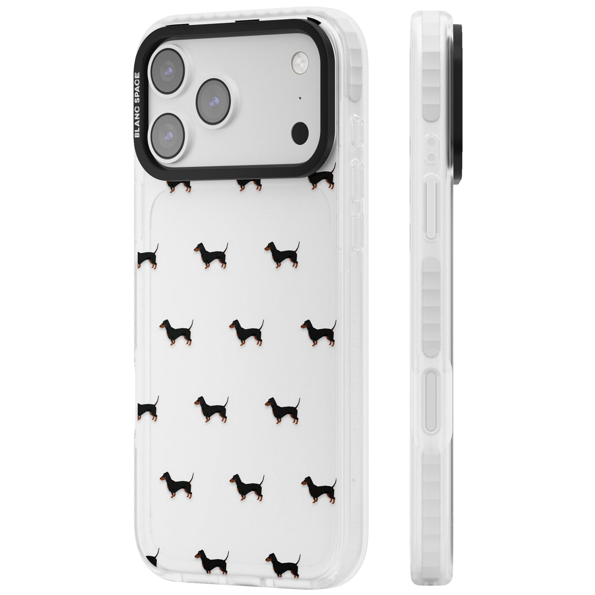 Dachshund Pattern Clear iPhone 17 Pro Max Impact Clear Phone Case side