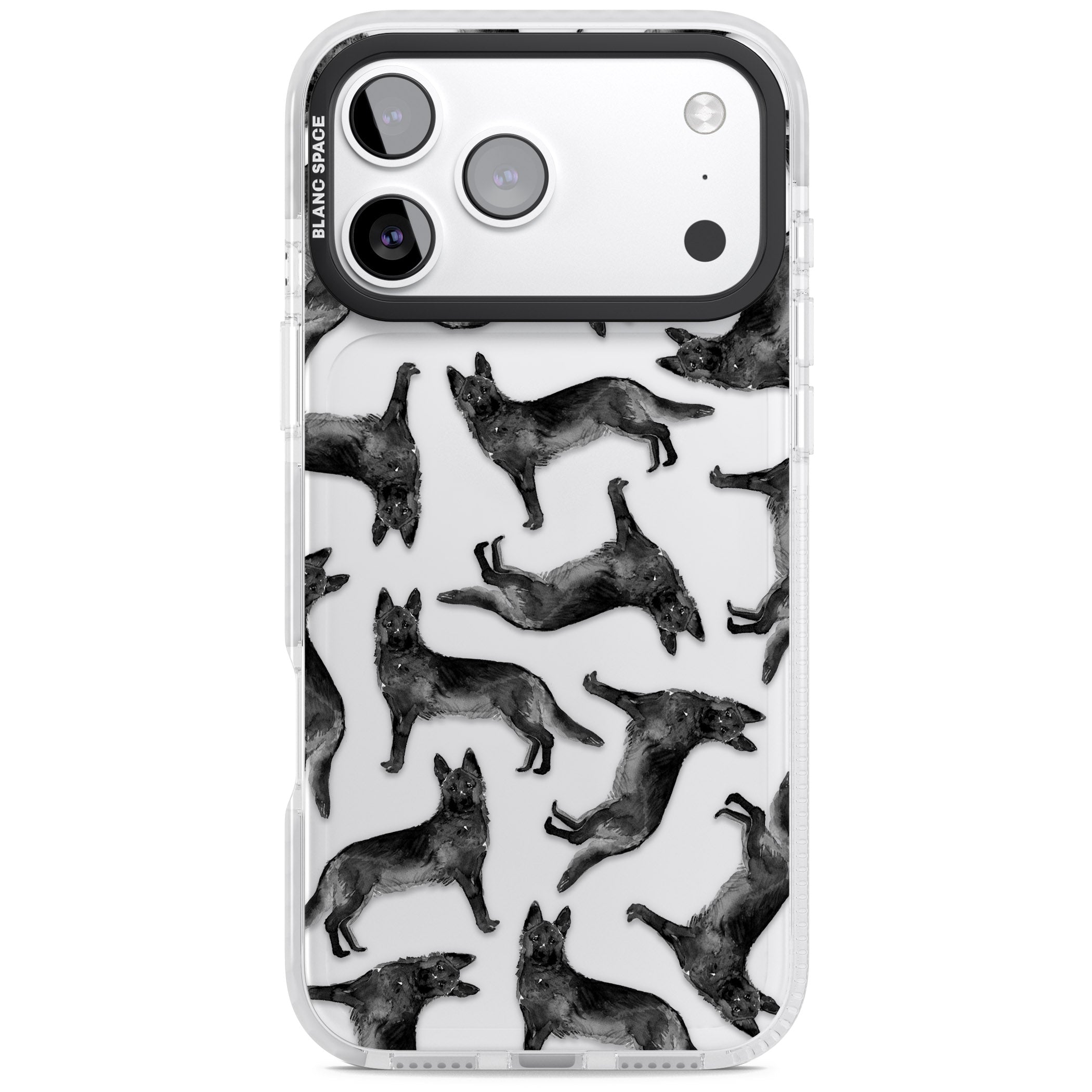German Shepherd Pattern Black iPhone 17 Pro Impact Clear Phone Case