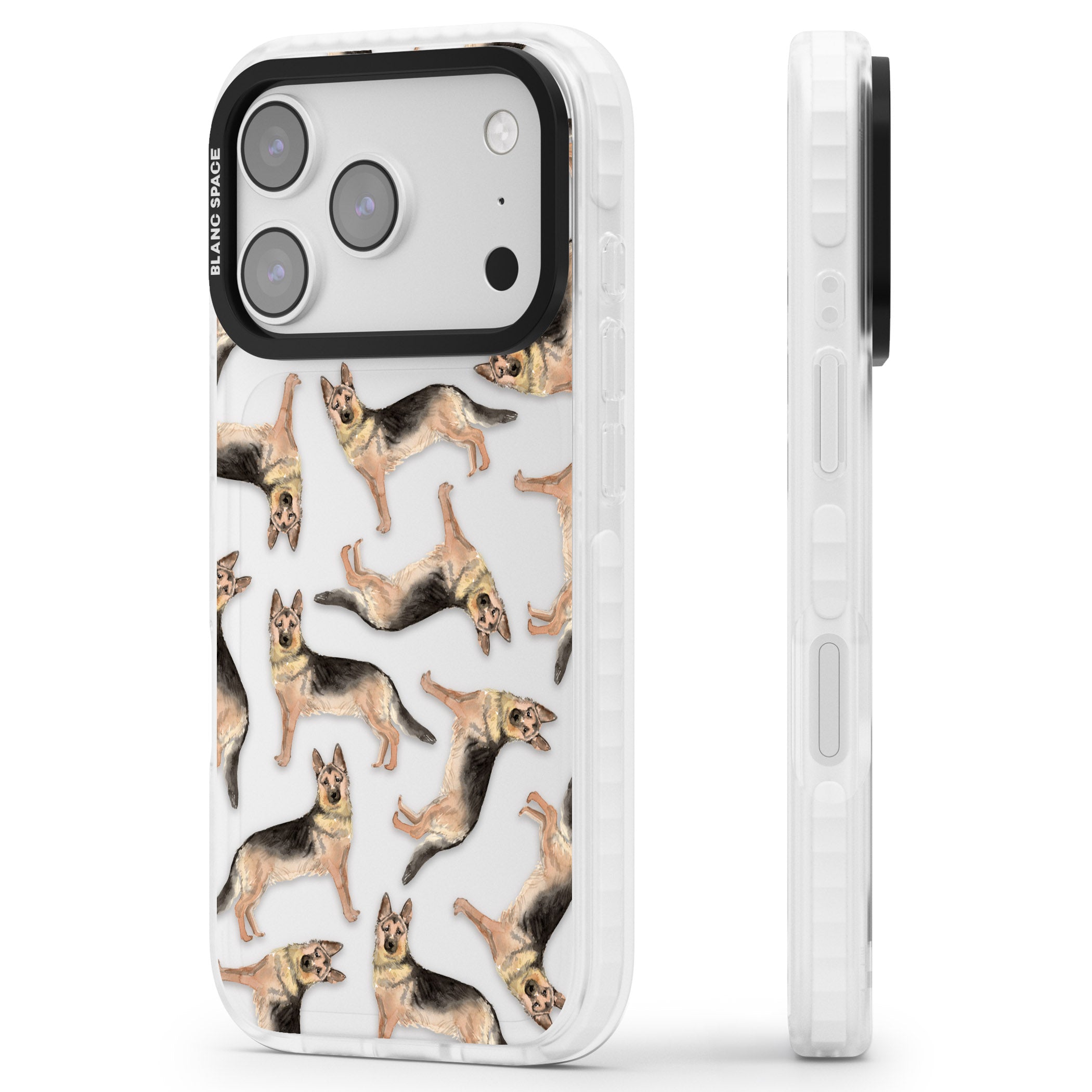German Shepherd Pattern Classic iPhone 17 Pro Impact Clear Phone Case Side Profile