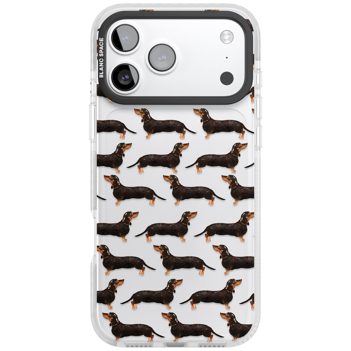 Dachshund Pattern Black Tan iPhone 17 Pro Max Impact Clear Phone Case front