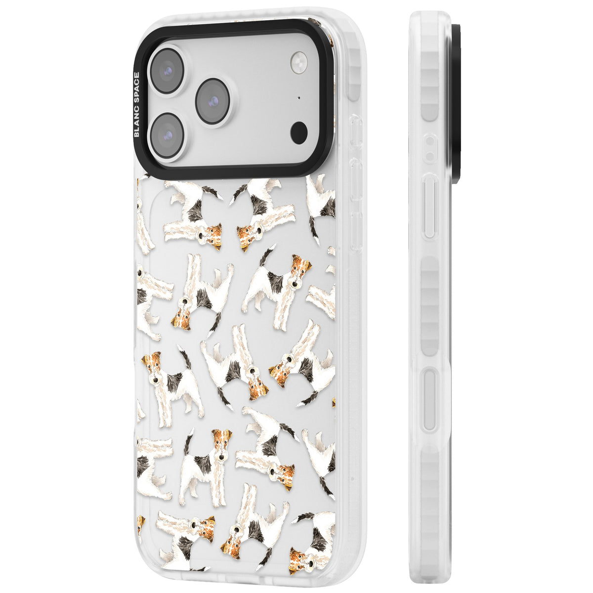 Wire Haired Fox Terrier Dog Pattern iPhone 17 Pro Max Impact Clear Phone Case side