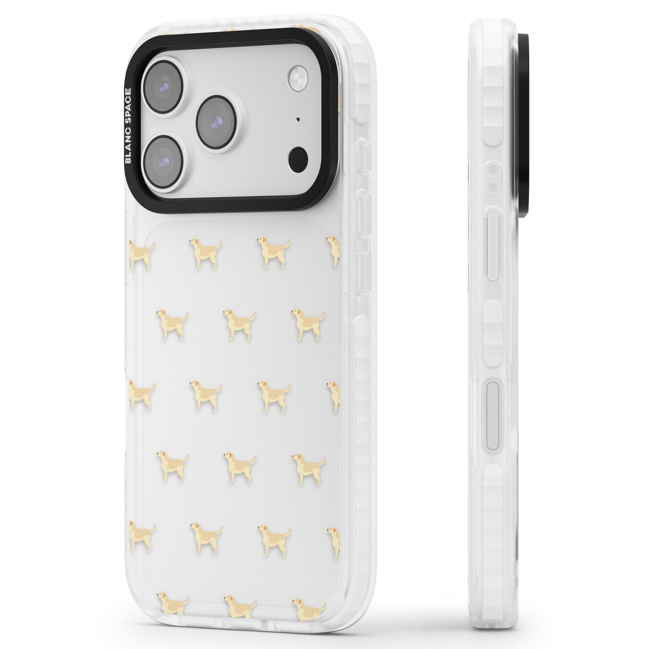 Tan Labrador Dog Pattern iPhone 17 Pro Impact Clear Phone Case Side Profile