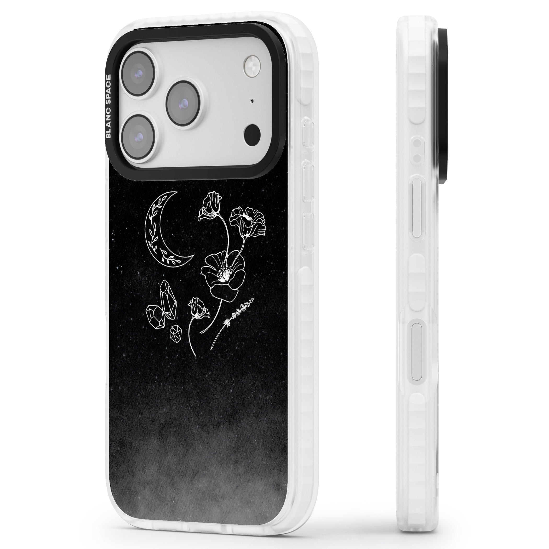 Midnight Moon Botanic iPhone 17 Pro Impact Clear Phone Case Side Profile
