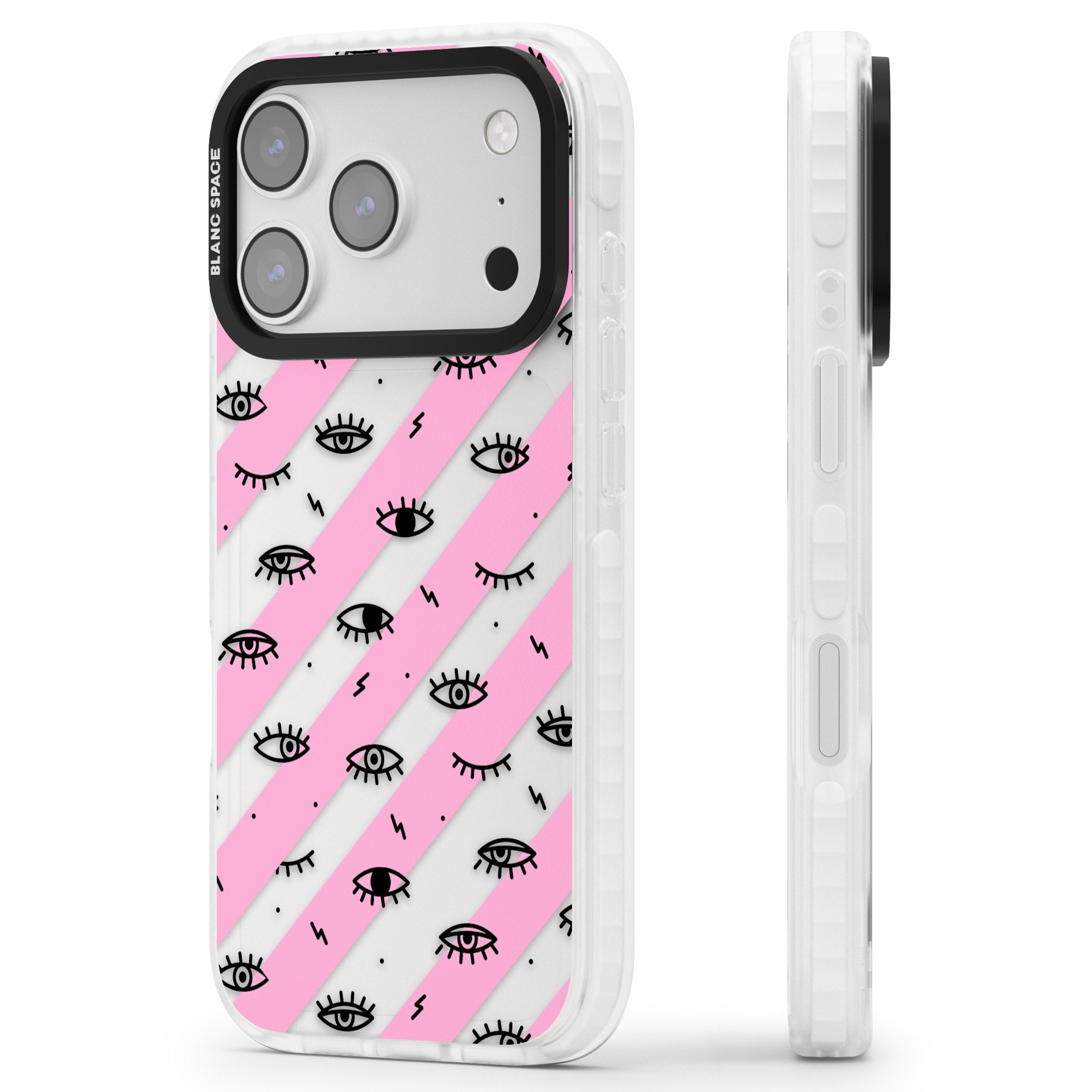 Pink Stripe Eyes iPhone 17 Pro Impact Clear Phone Case Side Profile
