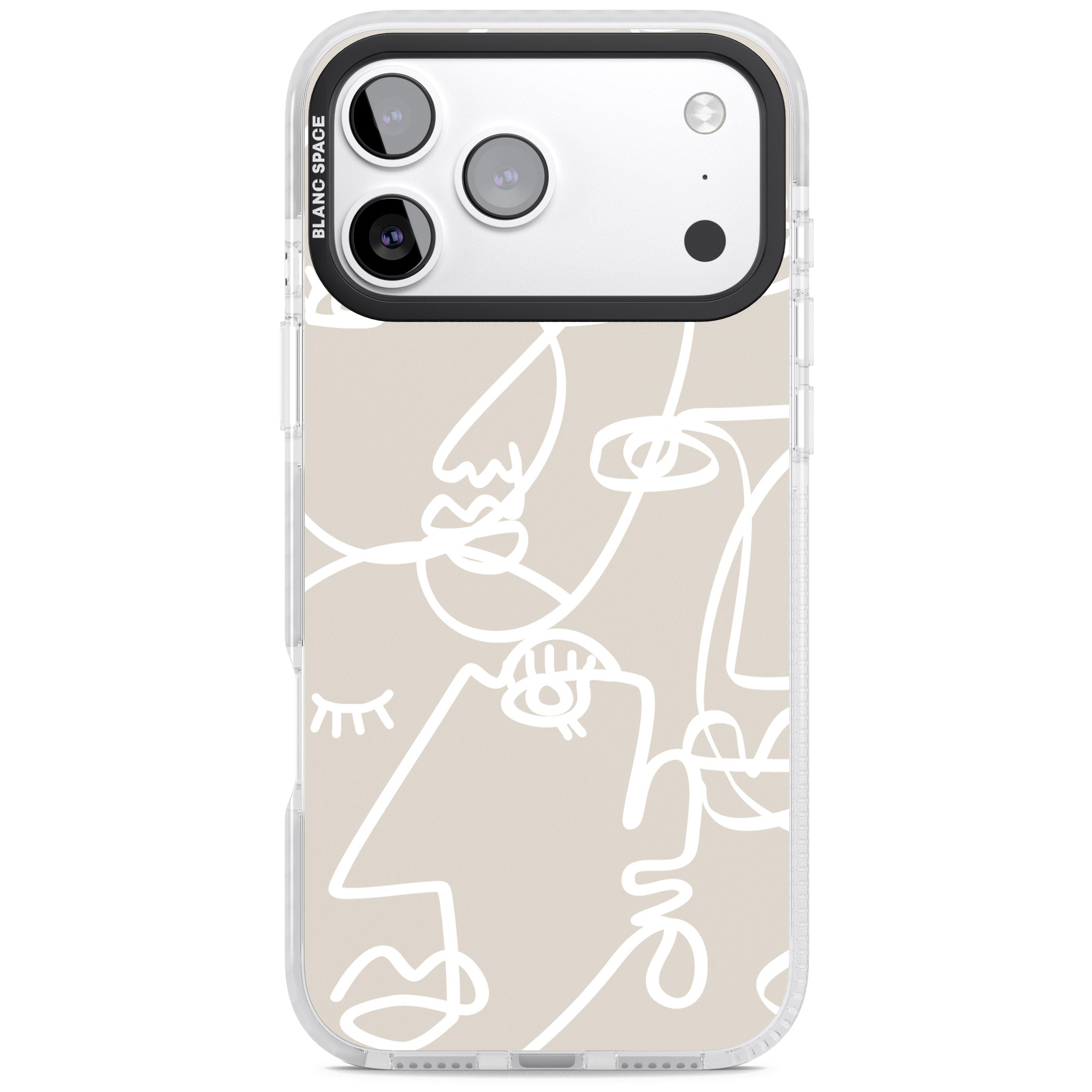 Abstract Line Art White Beige iPhone 17 Pro Impact Clear Phone Case