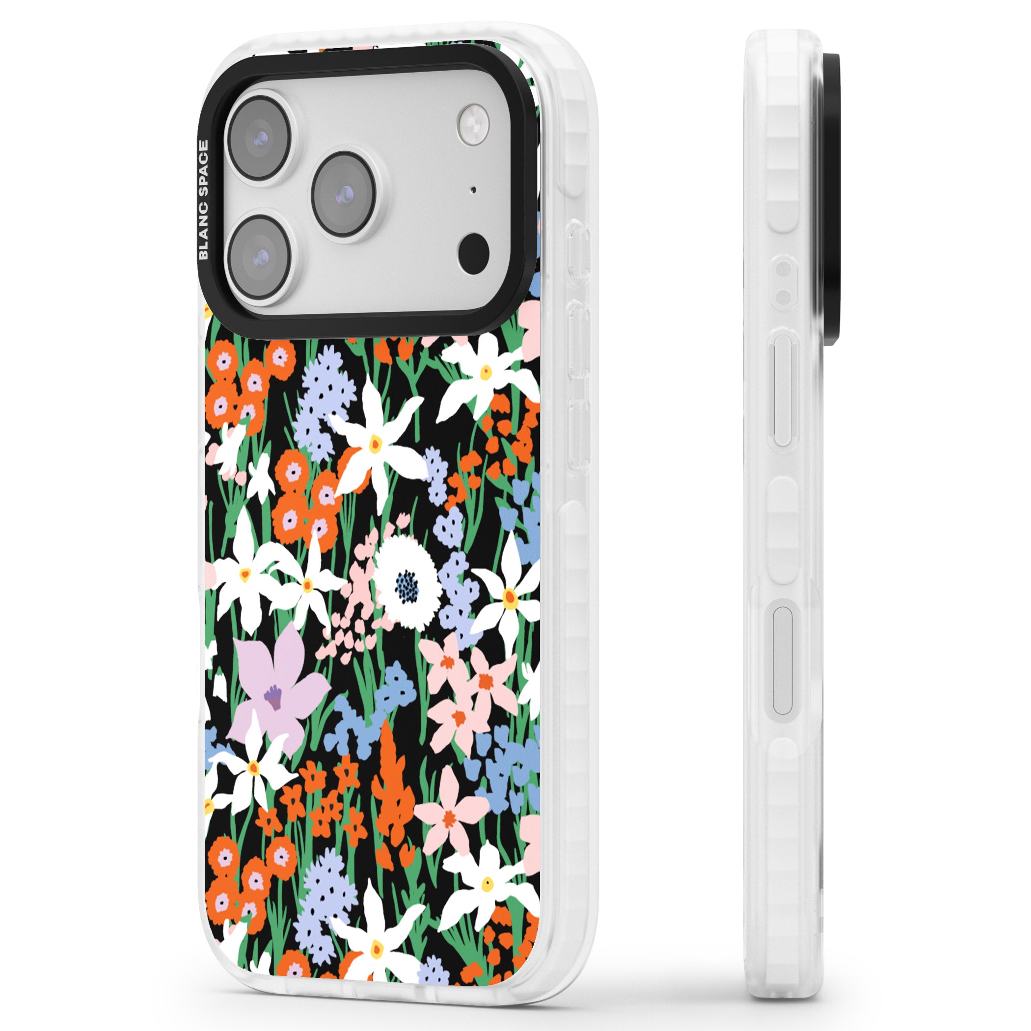 Floral Bloom Meadow Solid iPhone 17 Pro Impact Clear Phone Case Side Profile
