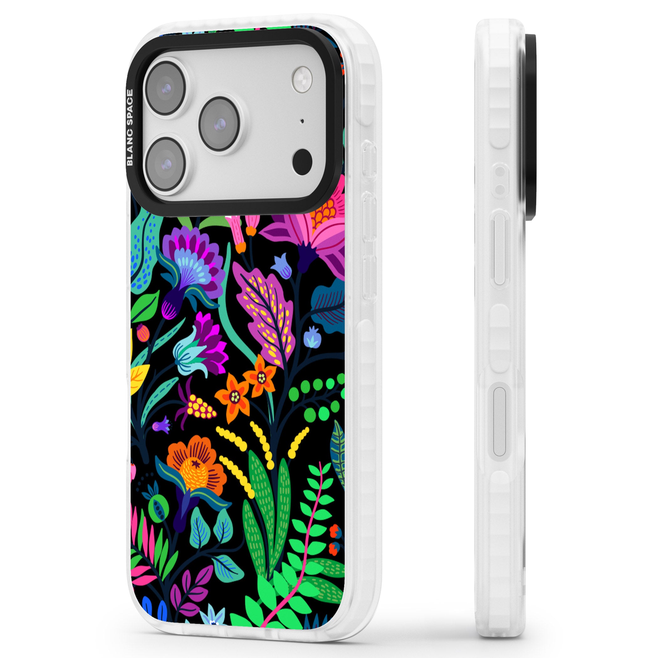 Floral Vibe (Black) iPhone 17 Pro Impact Clear Phone Case Side Profile