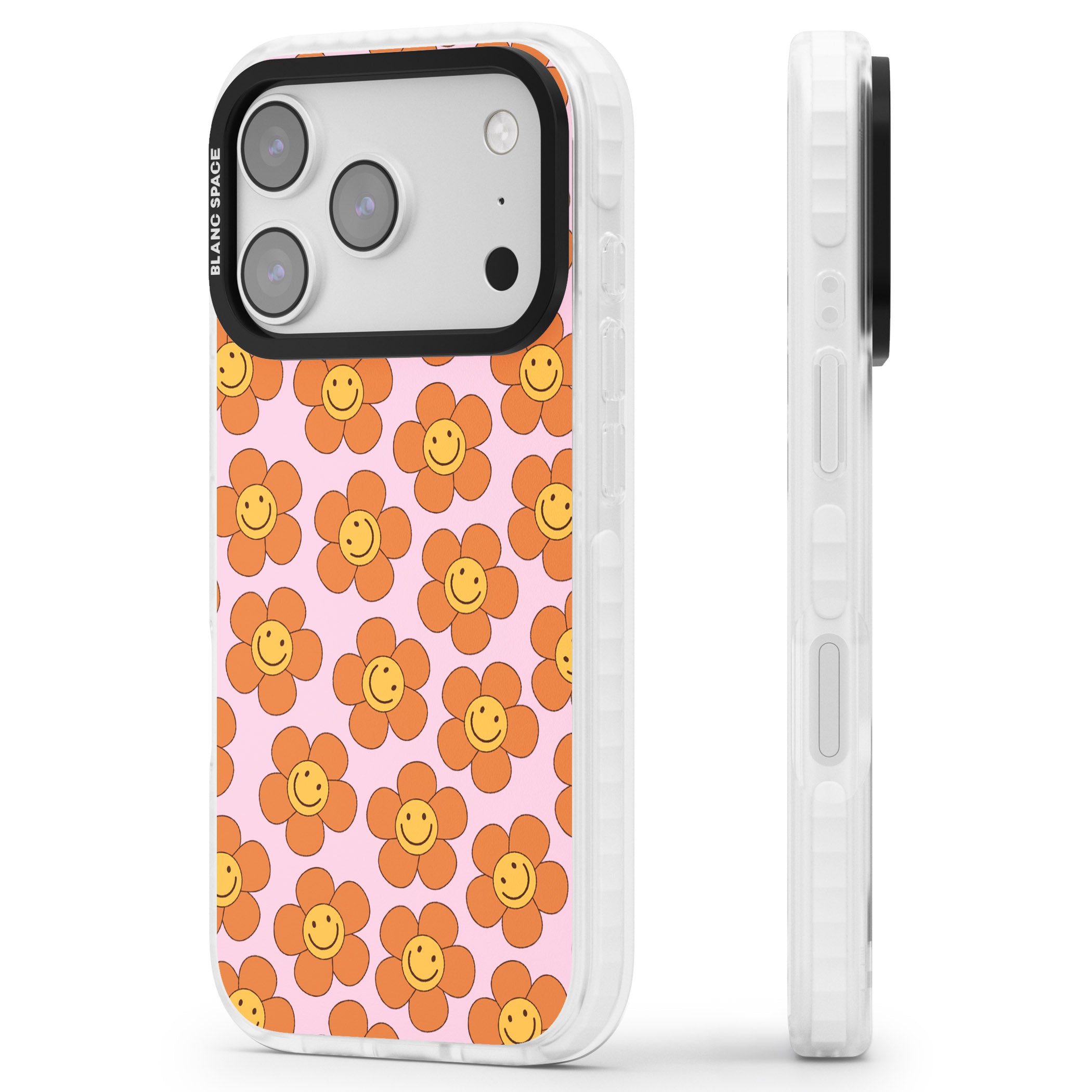 Floral Smiles iPhone 17 Pro Impact Clear Phone Case Side Profile