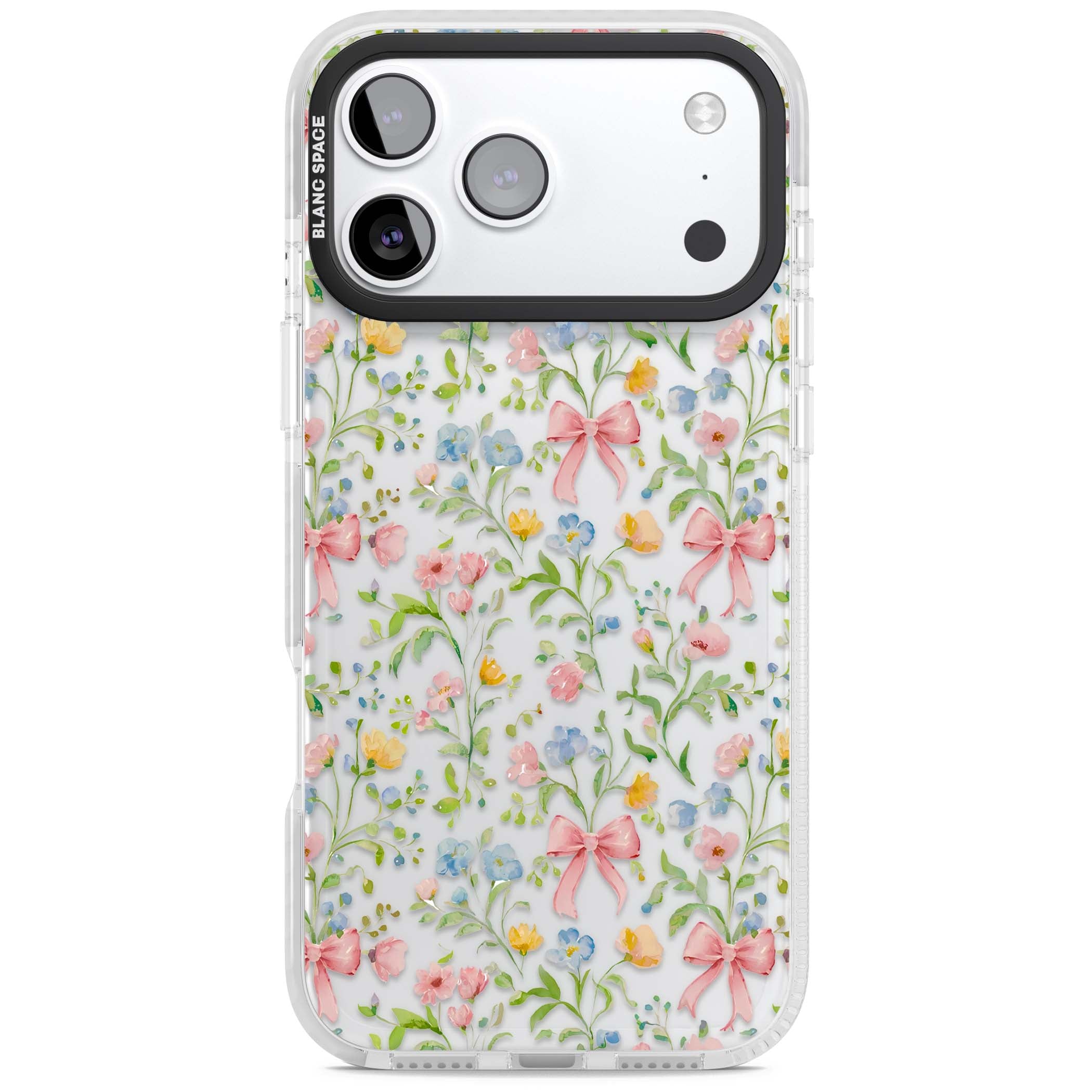 Ribbons & Wildflowers cottagecore iPhone case featuring watercolor wildflowers, pink satin bows, and delicate spring blooms o | Black Impact case for iPhone 17 Pro, iPhone 17 Pro Max