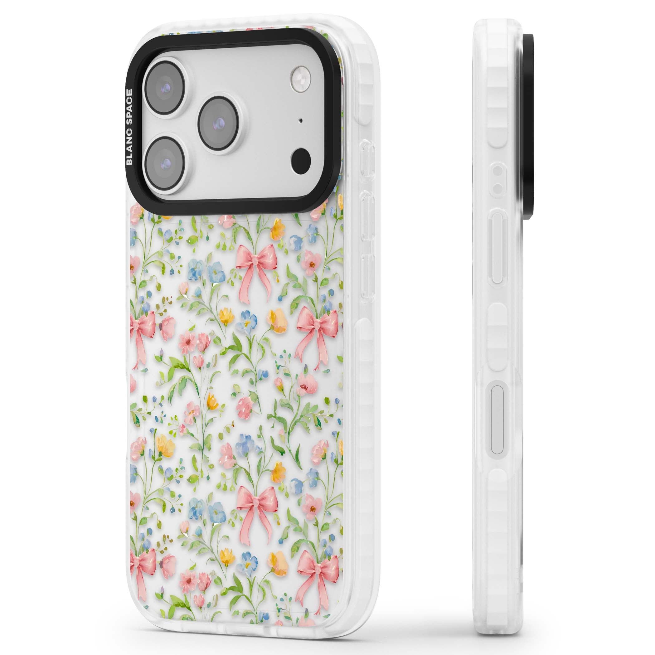 Ribbons & Wildflowers cottagecore iPhone case featuring watercolor wildflowers, pink satin bows, and delicate spring blooms o | Black Impact case for iPhone 17 Pro, iPhone 17 Pro Max