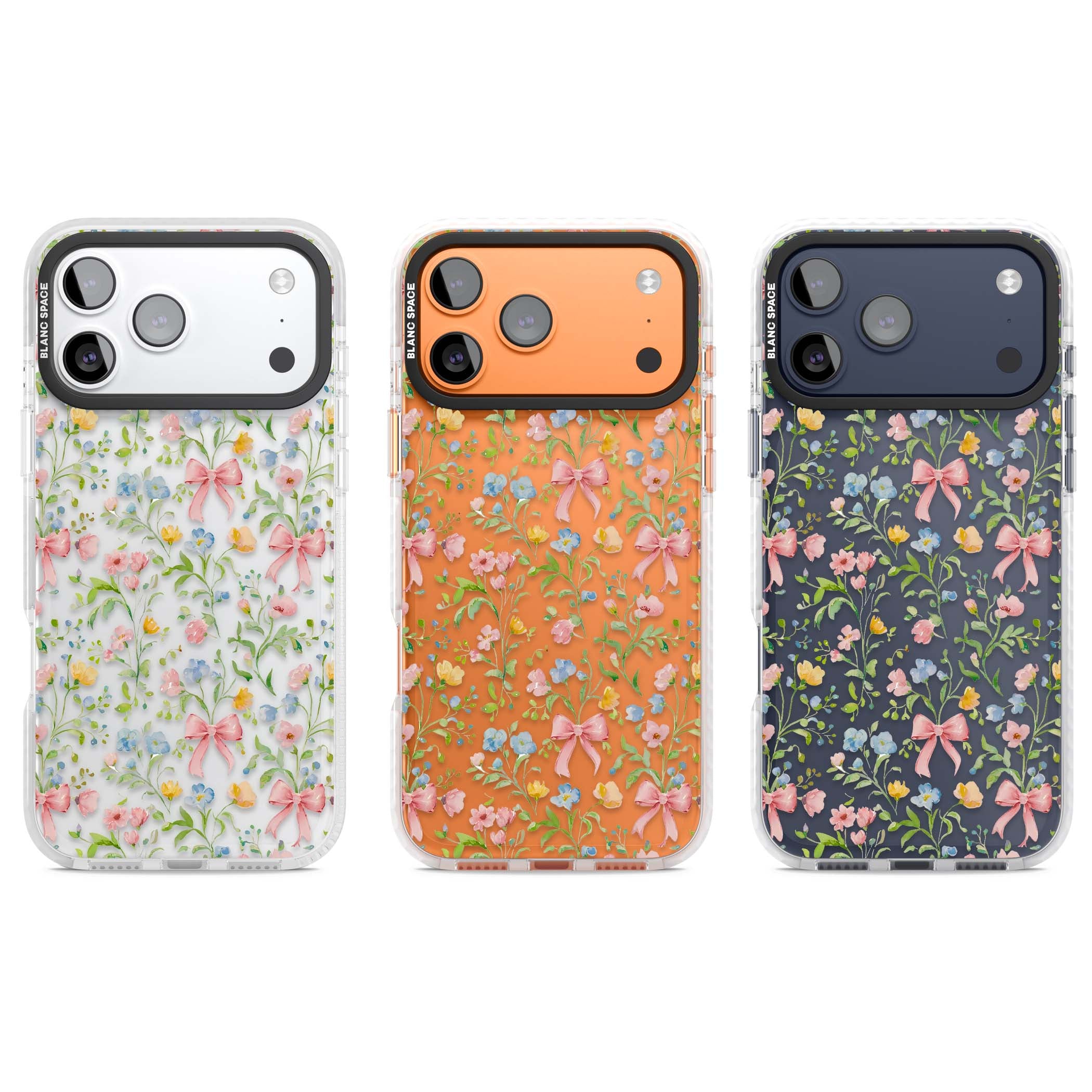 Ribbons & Wildflowers cottagecore iPhone case featuring watercolor wildflowers, pink satin bows, and delicate spring blooms o | Black Impact case for iPhone 17 Pro, iPhone 17 Pro Max