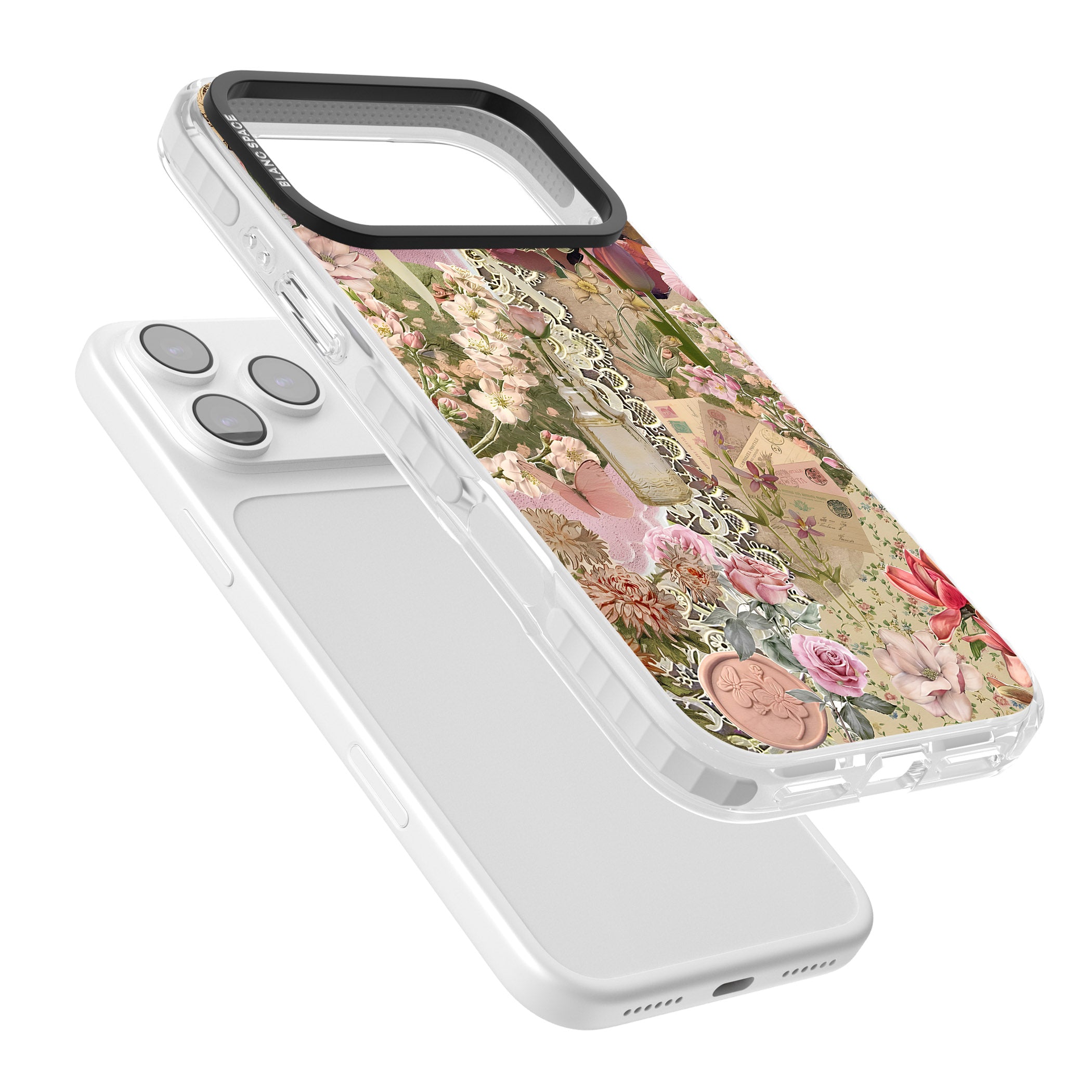 Soft Pink Flower Collage iPhone 17 Pro Impact Clear Phone Case Colours