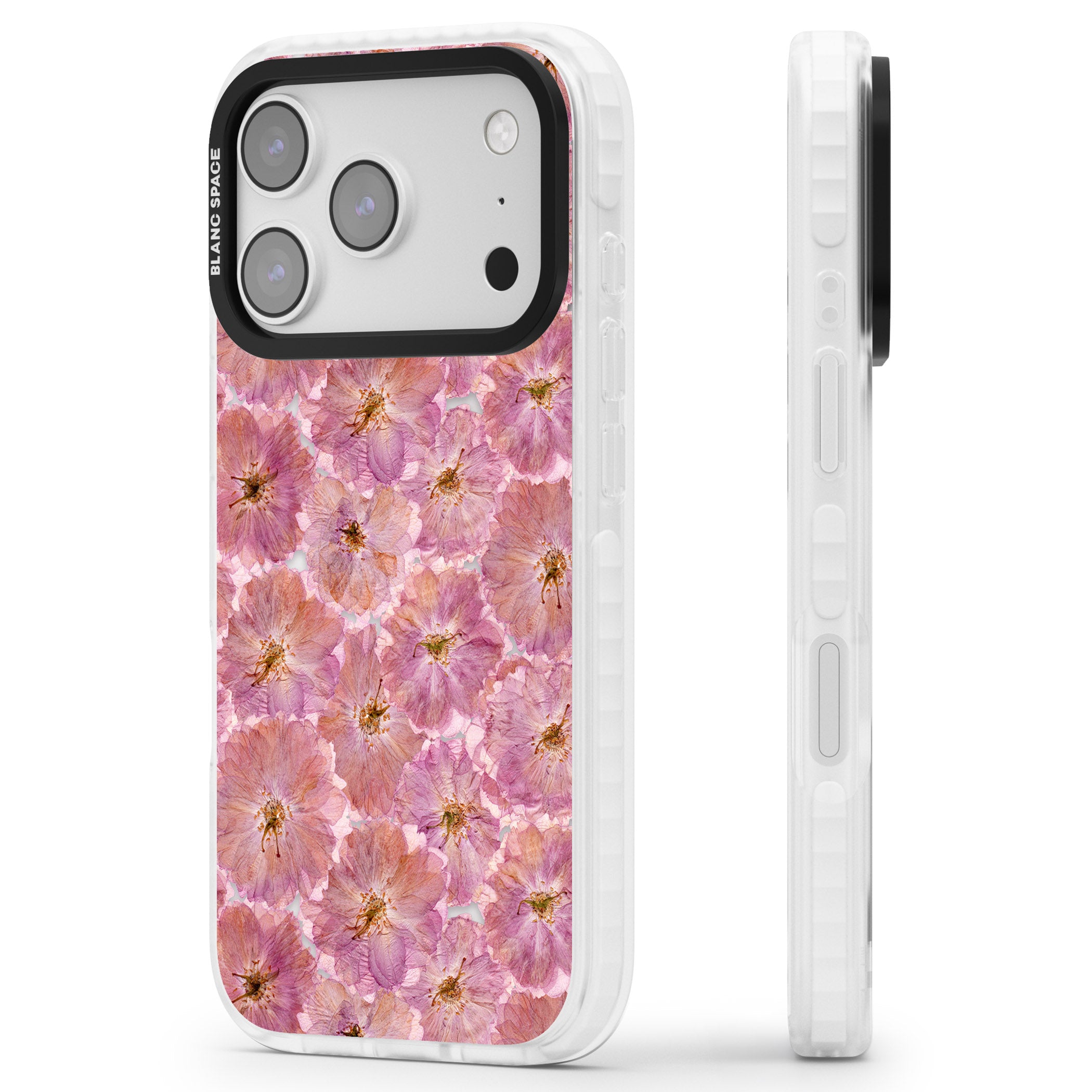 Large Pink Florals iPhone 17 Pro Impact Clear Phone Case Side Profile