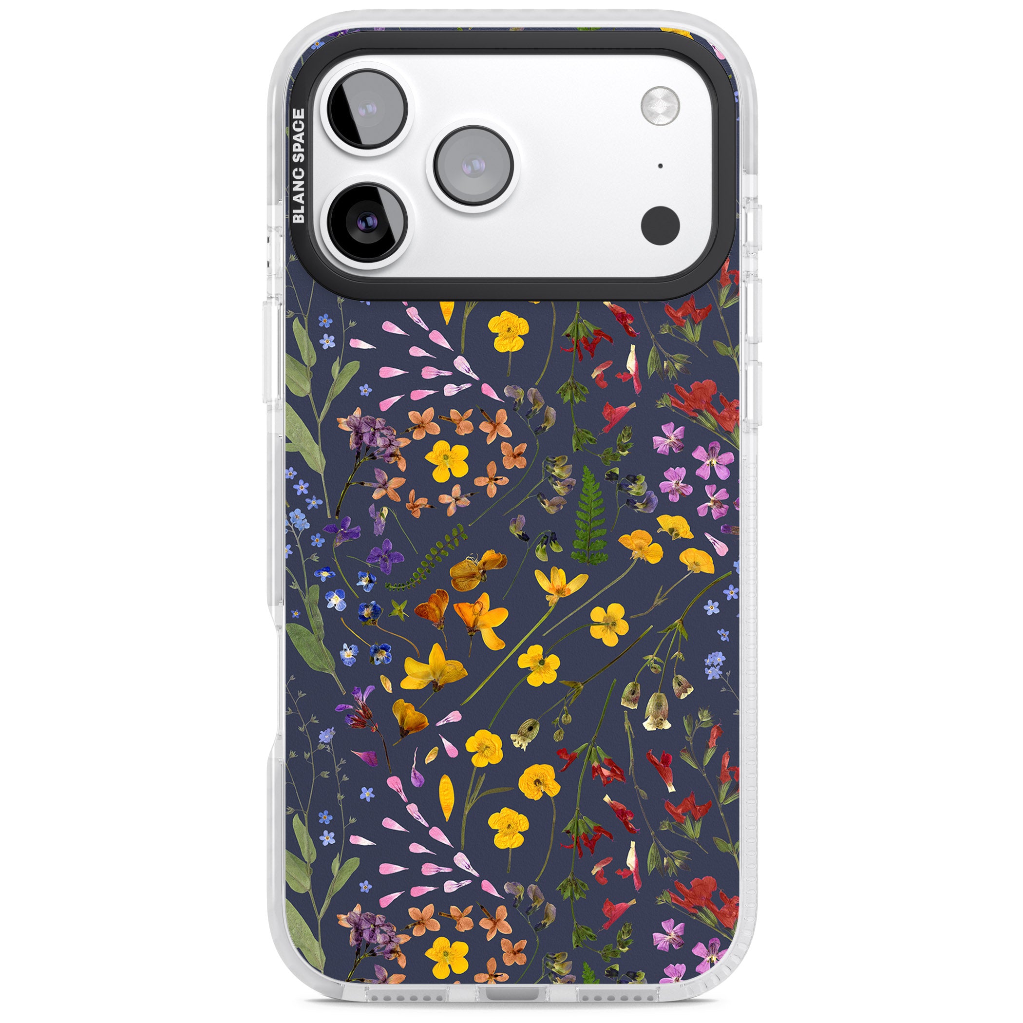 Wildflower Leaves Cluster Navy iPhone 17 Pro Impact Clear Phone Case