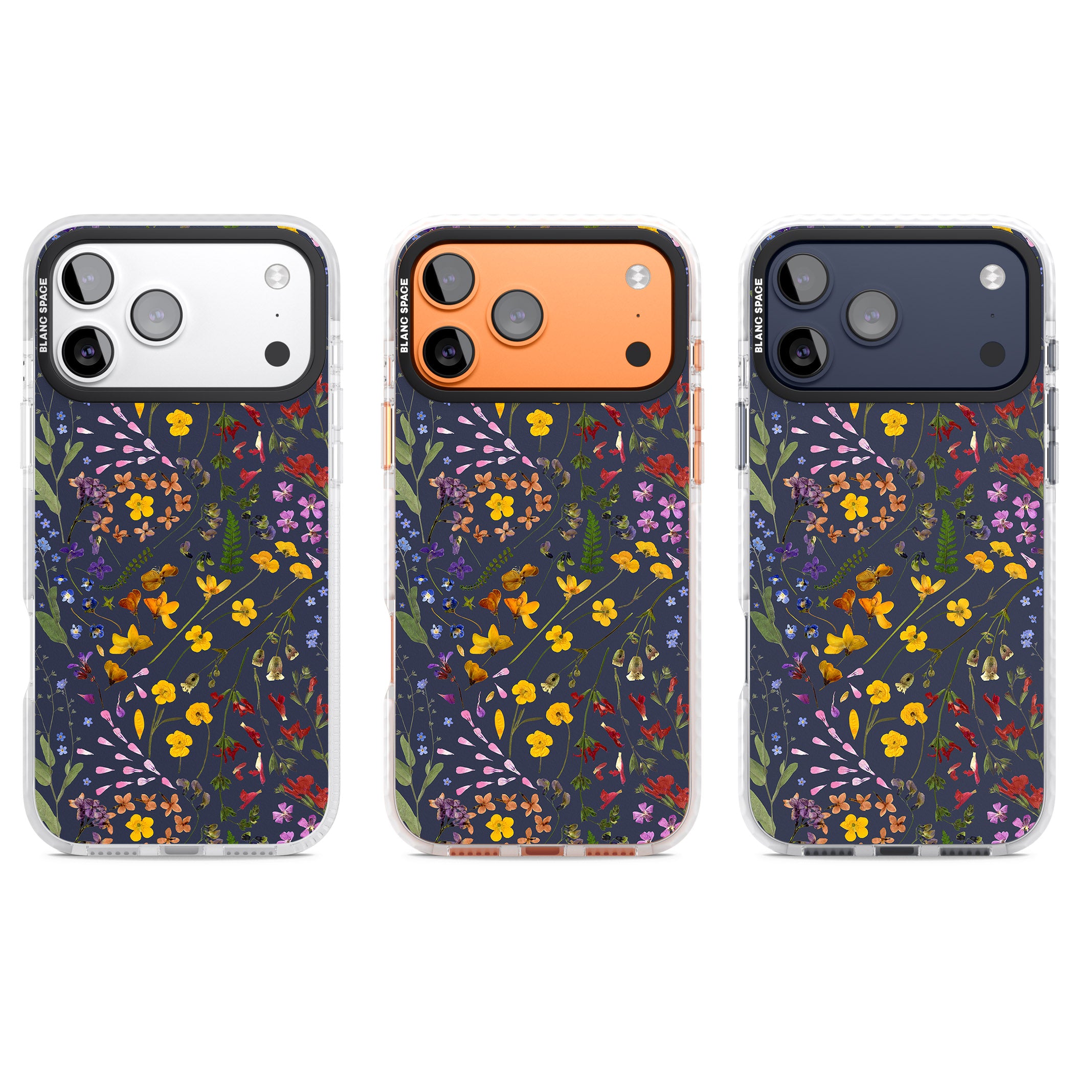 Wildflower Leaves Cluster Navy iPhone 17 Pro Impact Clear Phone Case APT Impact Protection