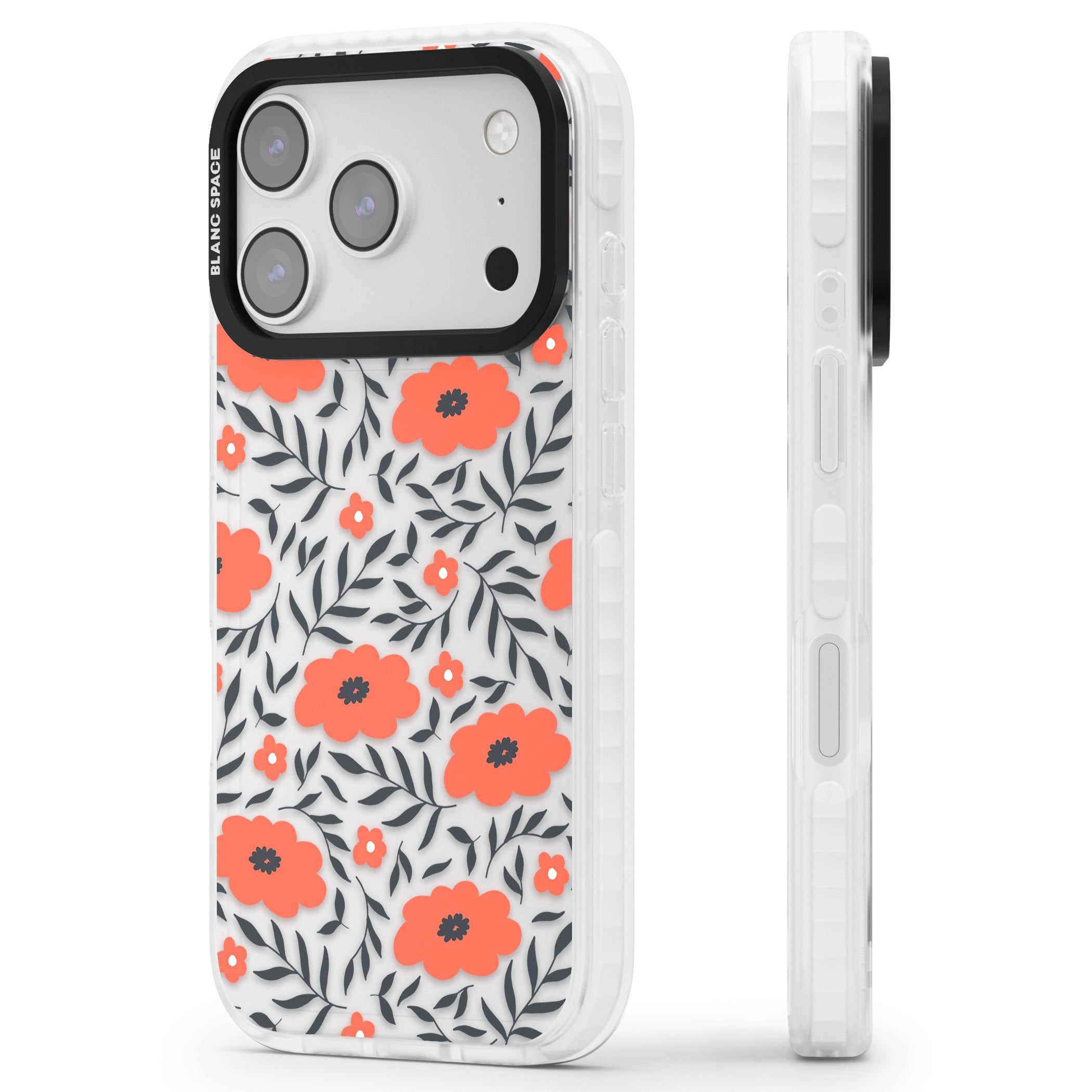 Red Poppy Floral iPhone 17 Pro Impact Clear Phone Case Side Profile