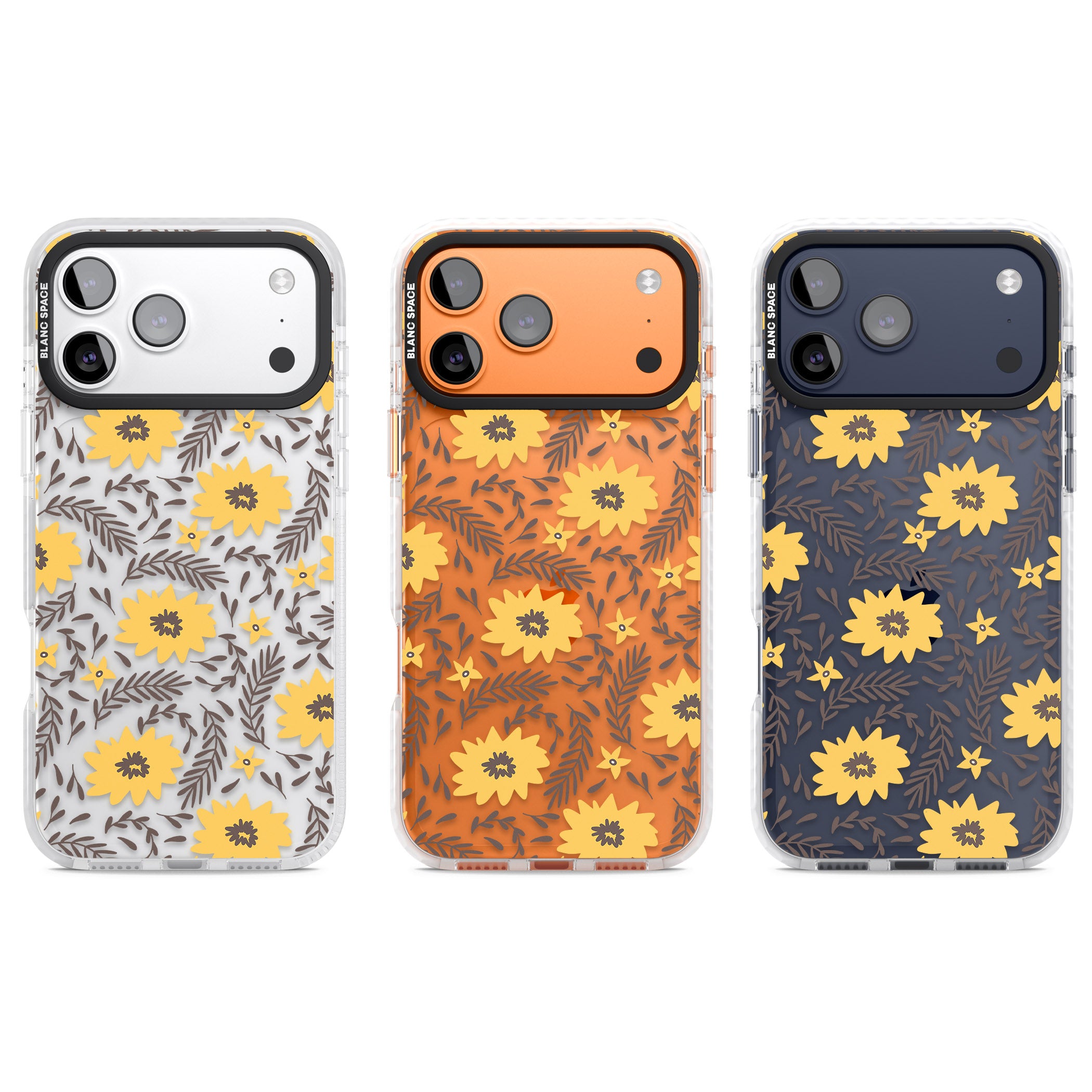 Yellow Blossoms Floral iPhone 17 Pro Impact Clear Phone Case APT Impact Protection