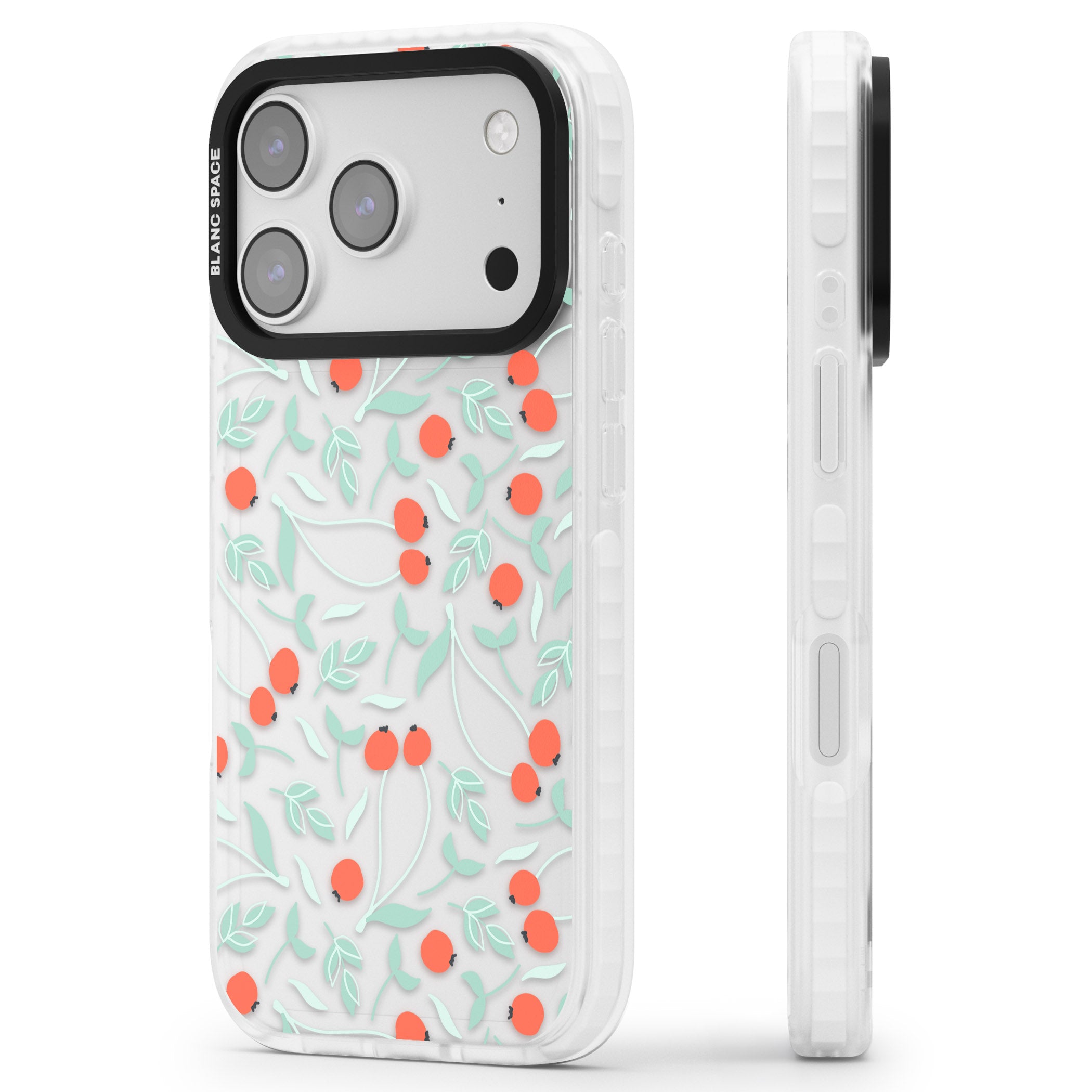 Red Berries Floral iPhone 17 Pro Impact Clear Phone Case Side Profile