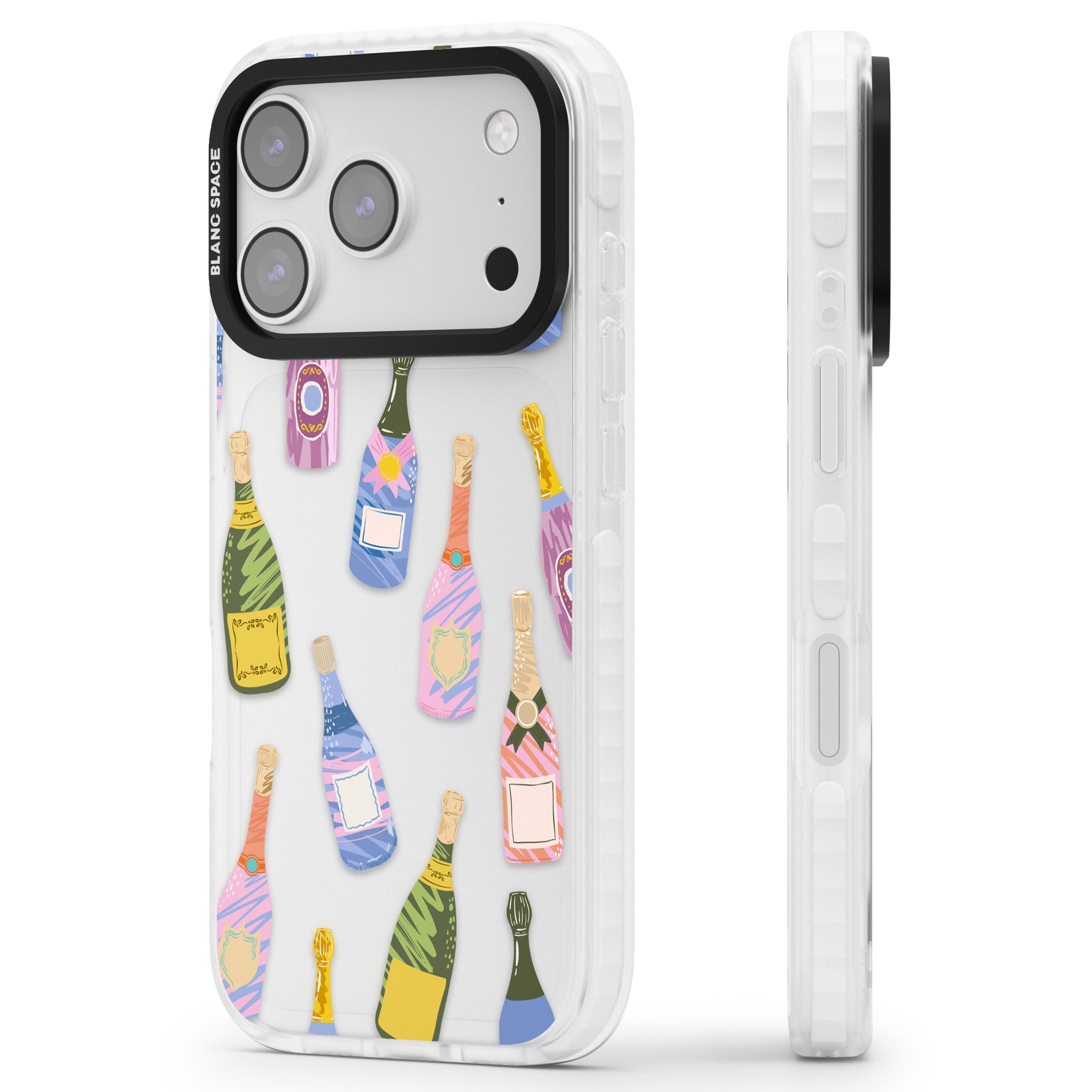 Champagne Pattern iPhone 17 Pro Impact Clear Phone Case Side Profile