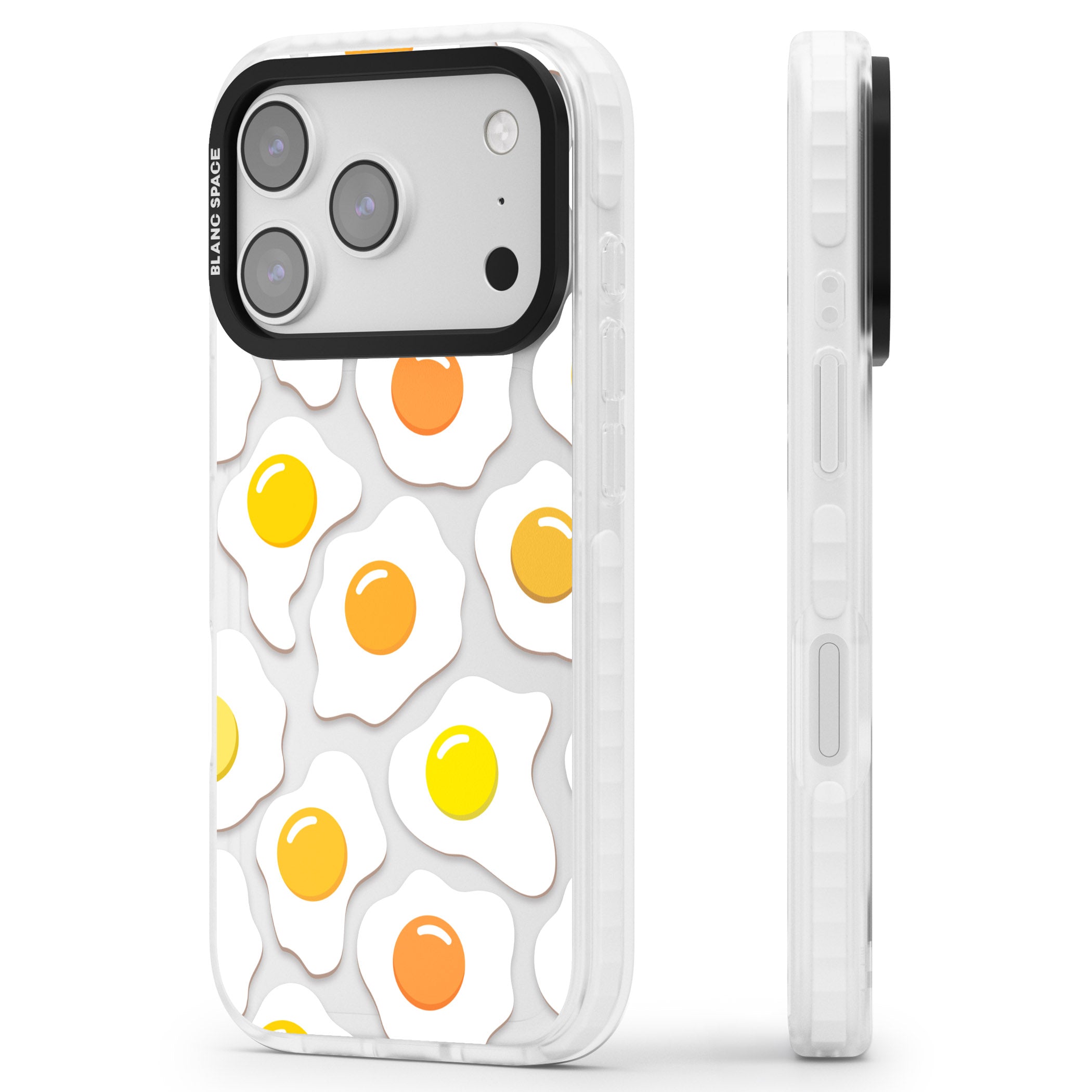 Fried Egg Pattern iPhone 17 Pro Impact Clear Phone Case Side Profile