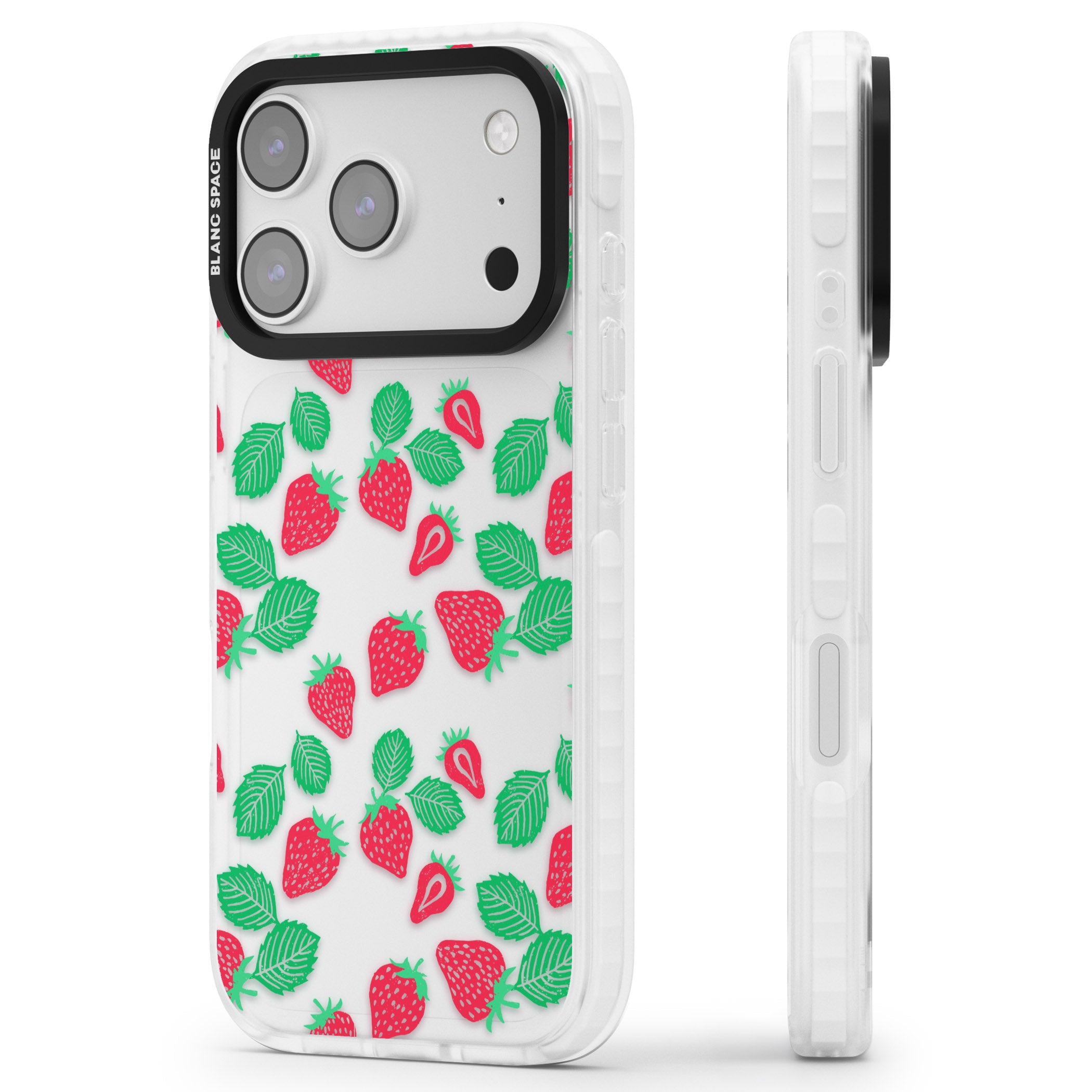 Strawberry Delight iPhone 17 Pro Impact Clear Phone Case Side Profile