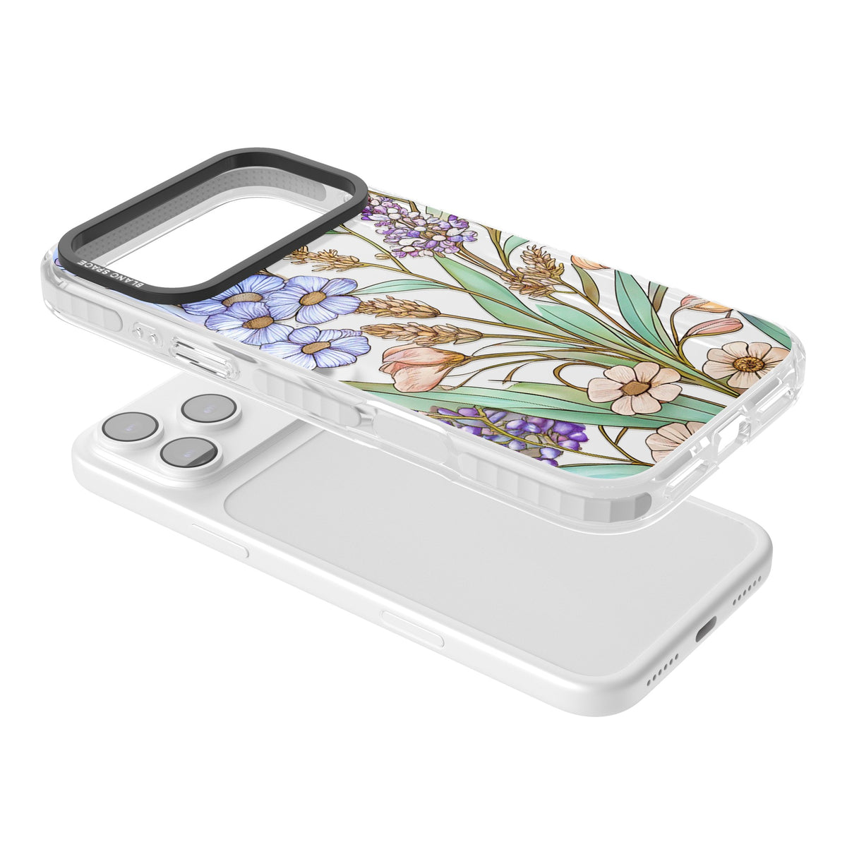 Glass Lavenders & Daisies iPhone 17 Pro Max Impact Clear Phone Case angled