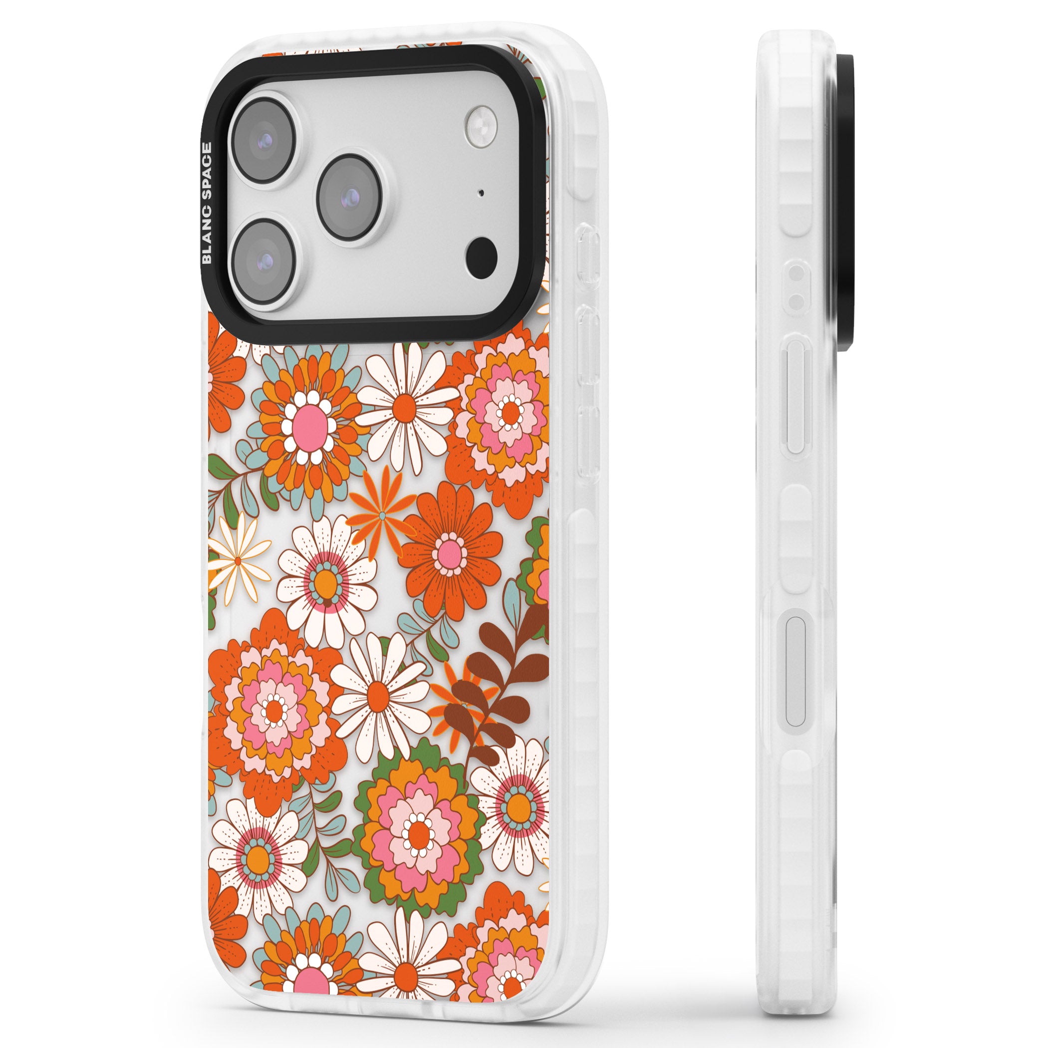 Seventies Bloom iPhone 17 Pro Impact Clear Phone Case Side Profile