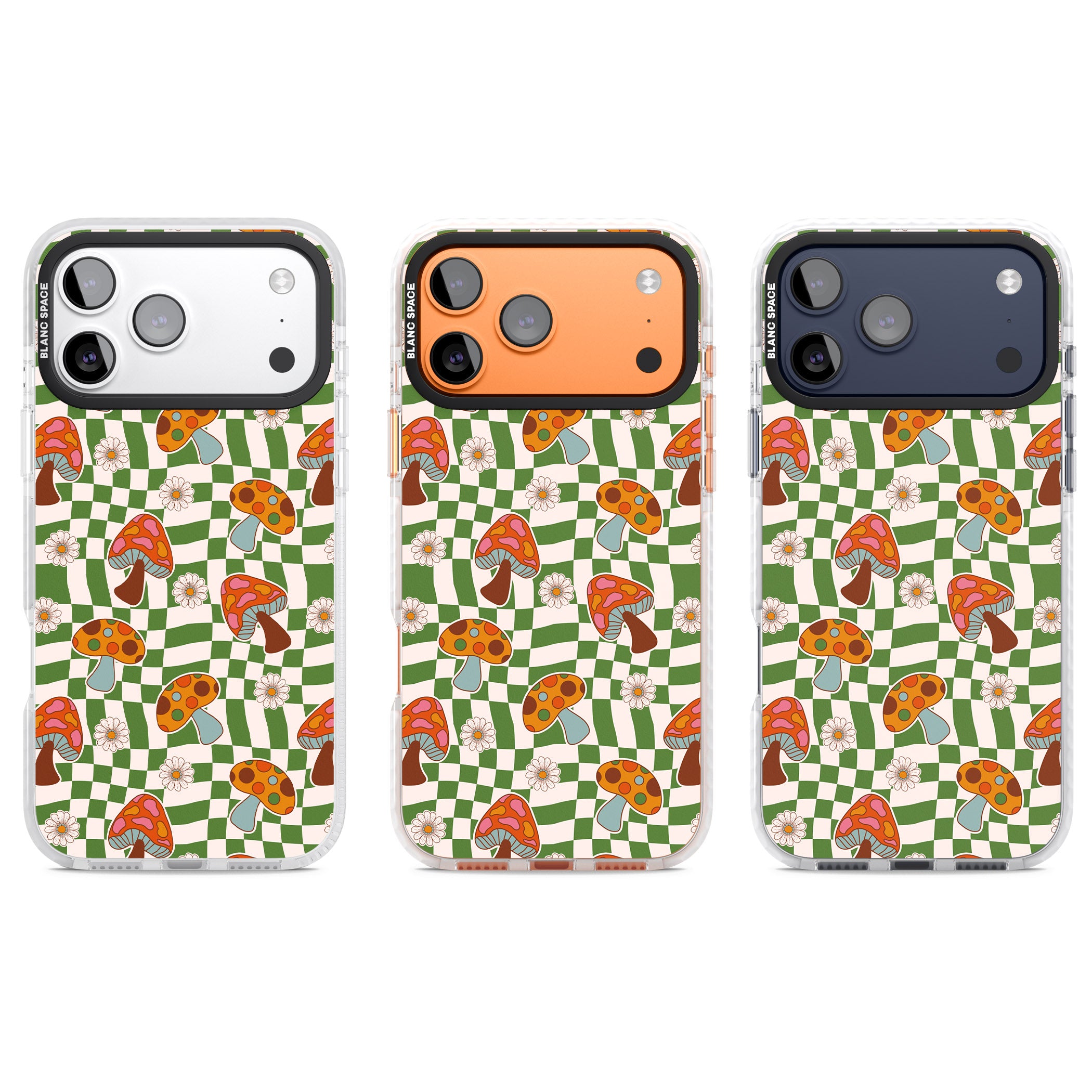 Wavy Checked Shroom & Bloom iPhone 17 Pro Impact Clear Phone Case APT Impact Protection