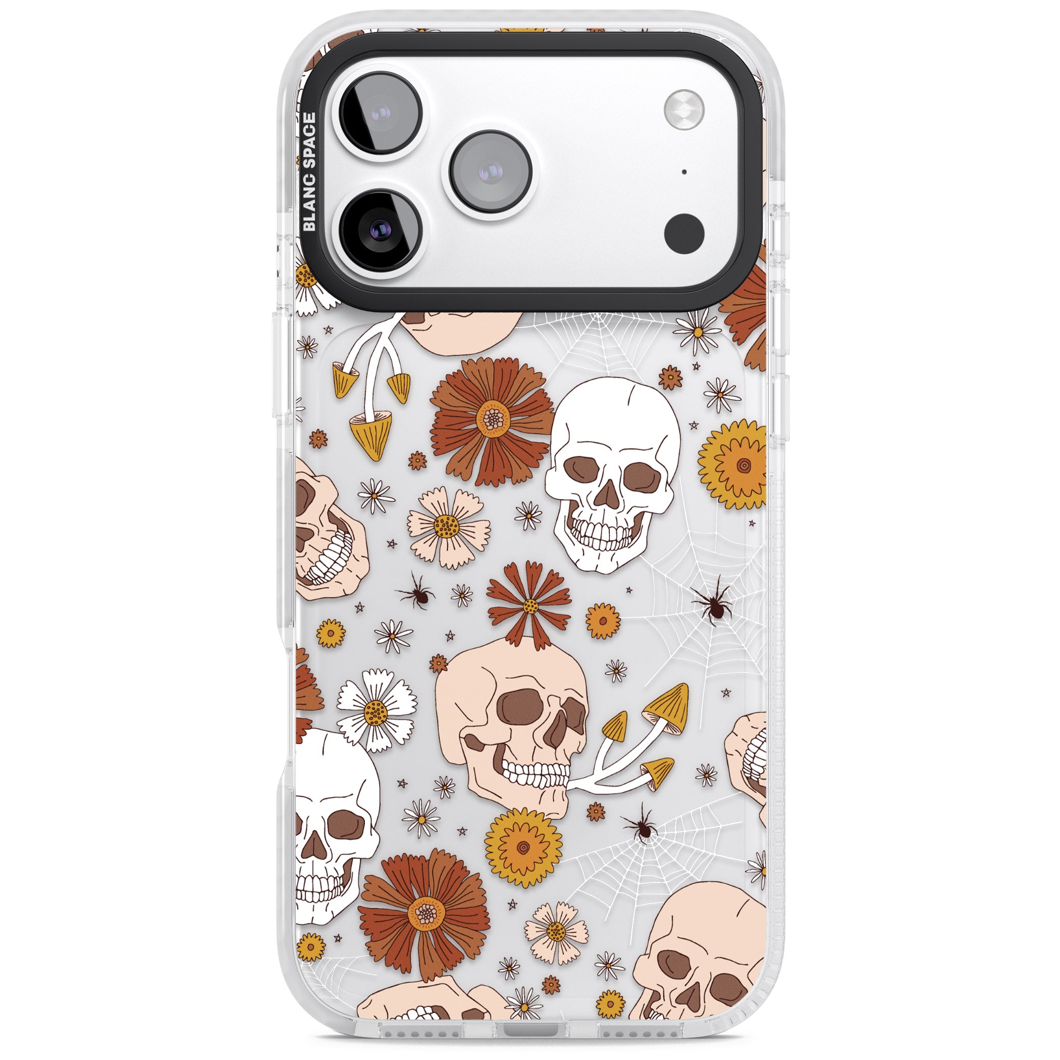 Halloween Skulls And Flowers iPhone 17 Pro Impact Clear Phone Case