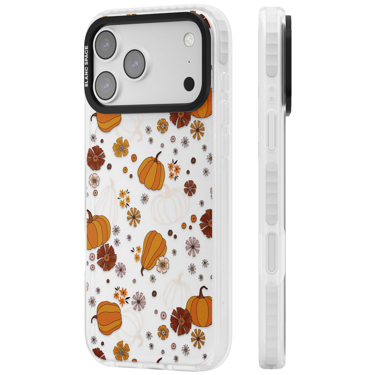 Pumpkins And Flowers iPhone 17 Pro Max Impact Clear Phone Case side