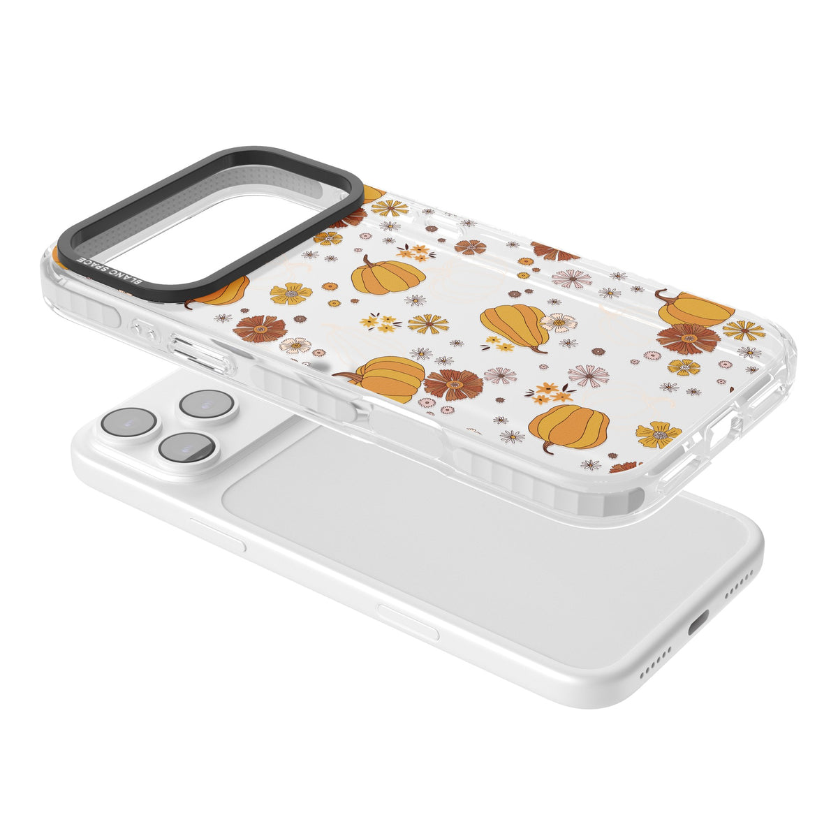 Pumpkins And Flowers iPhone 17 Pro Max Impact Clear Phone Case angled