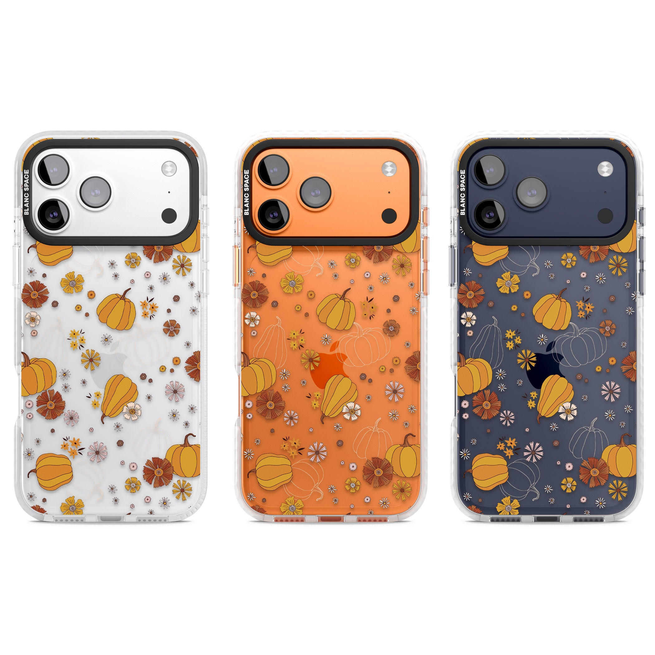 Halloween Pumpkins And Flowers iPhone 17 Pro Impact Clear Phone Case APT Impact Protection