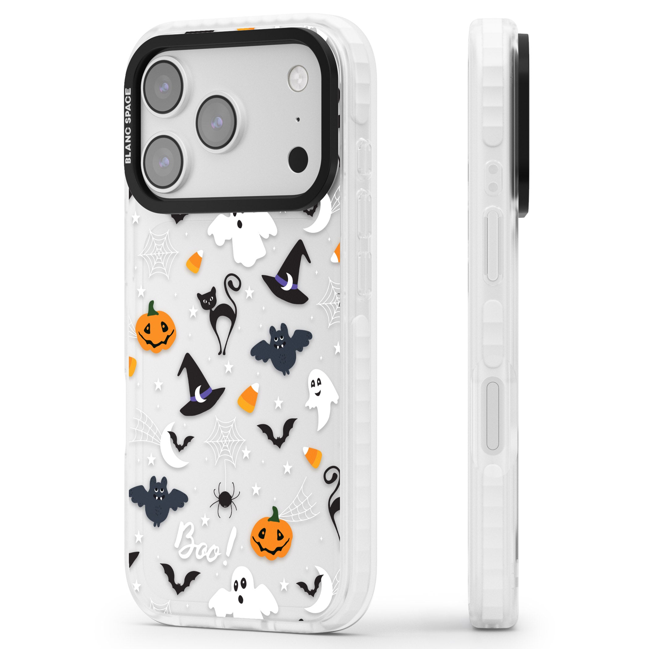 Halloween Mix Pattern iPhone 17 Pro Impact Clear Phone Case Side Profile