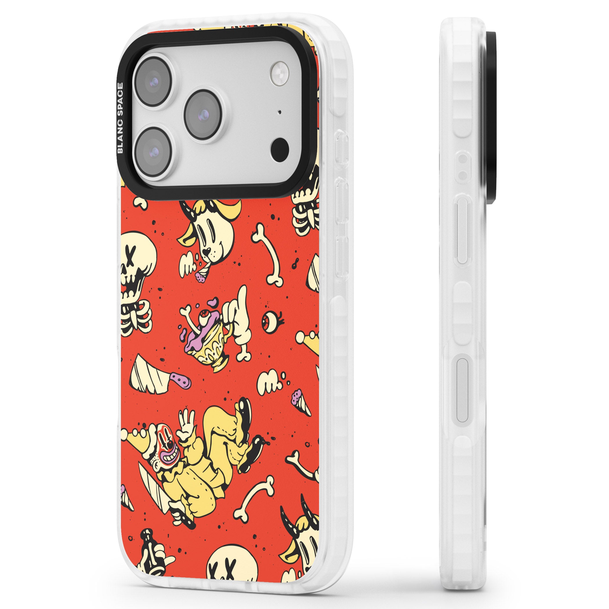 Red Retro Halloween Pattern iPhone 17 Pro Impact Clear Phone Case Side Profile