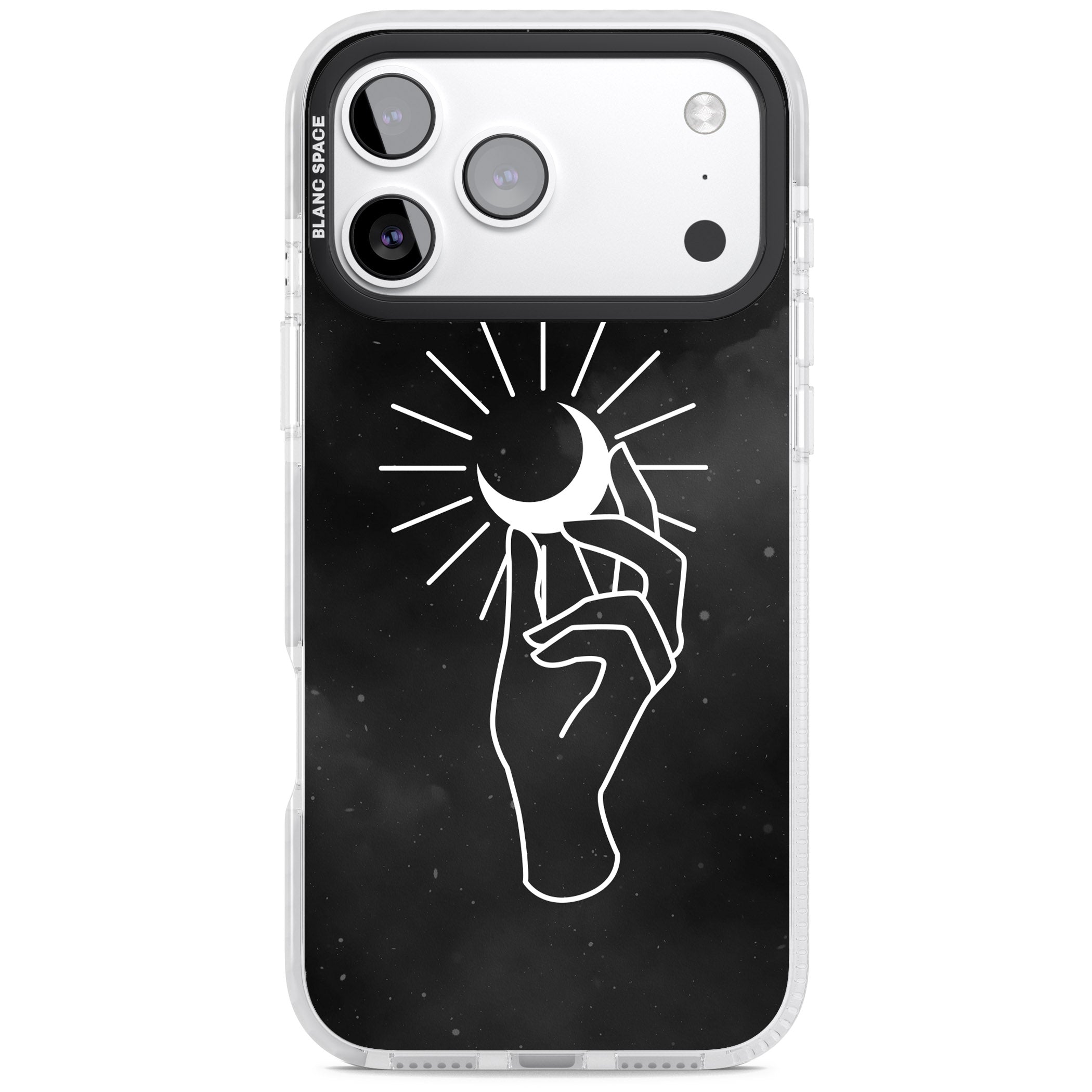 Hand Holding Celestial Moon iPhone 17 Pro Impact Clear Phone Case