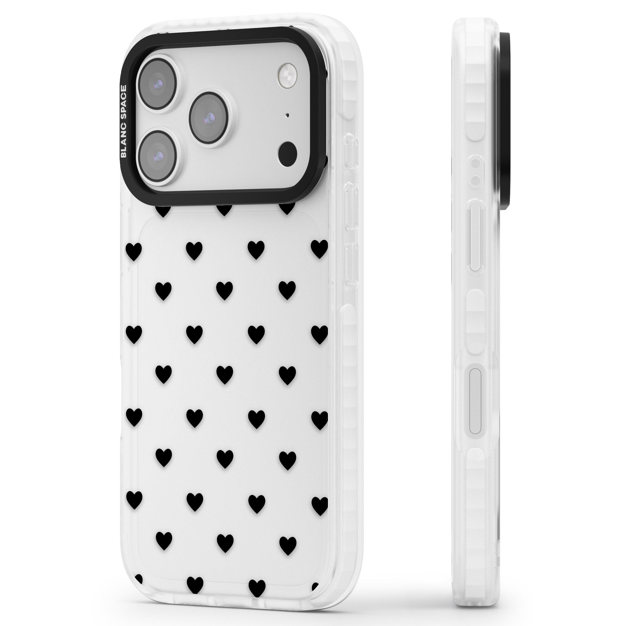 Small Heart Pattern: White & iPhone 17 Pro Impact Clear Phone Case Side Profile