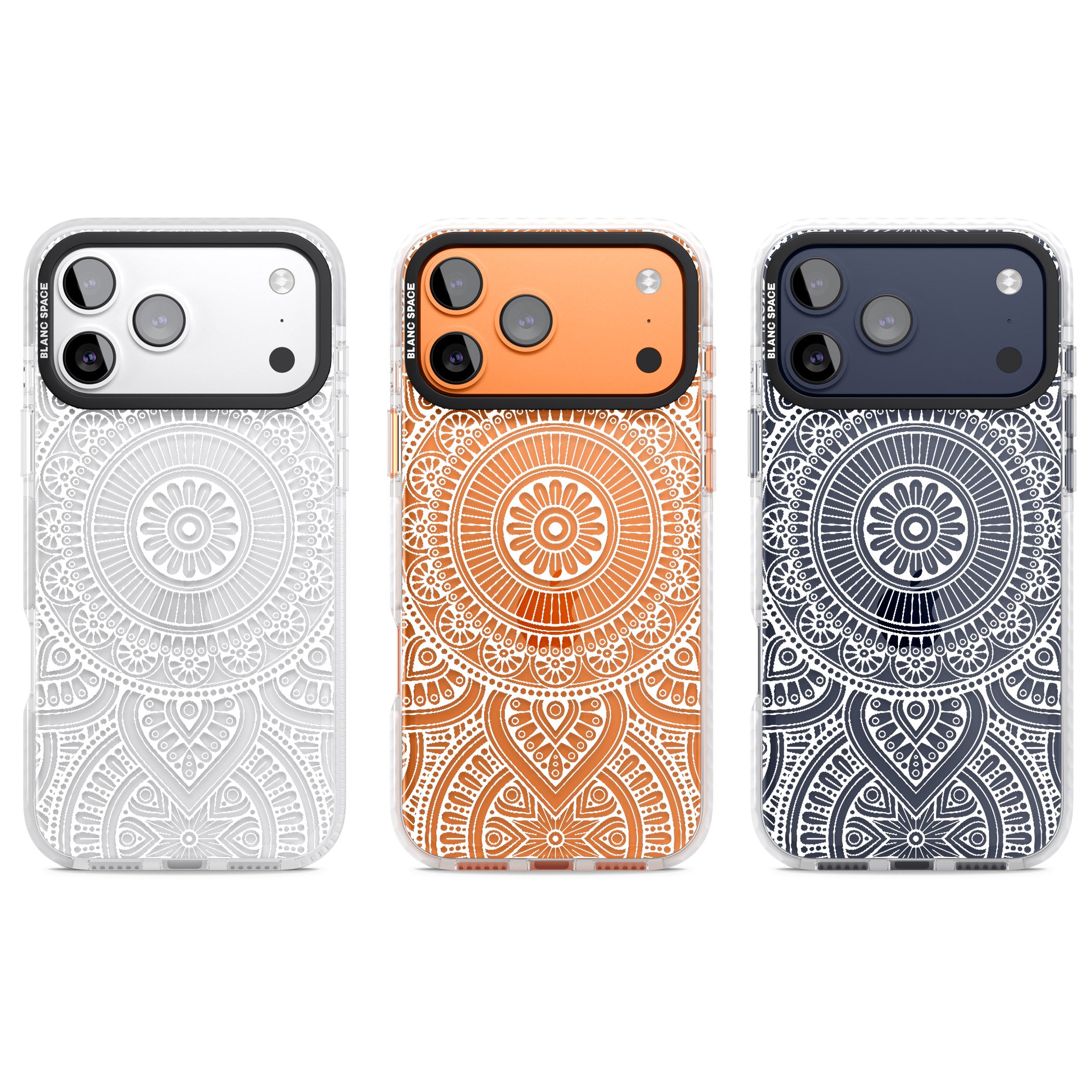 White Henna Flower Wheel iPhone 17 Pro Impact Clear Phone Case APT Impact Protection