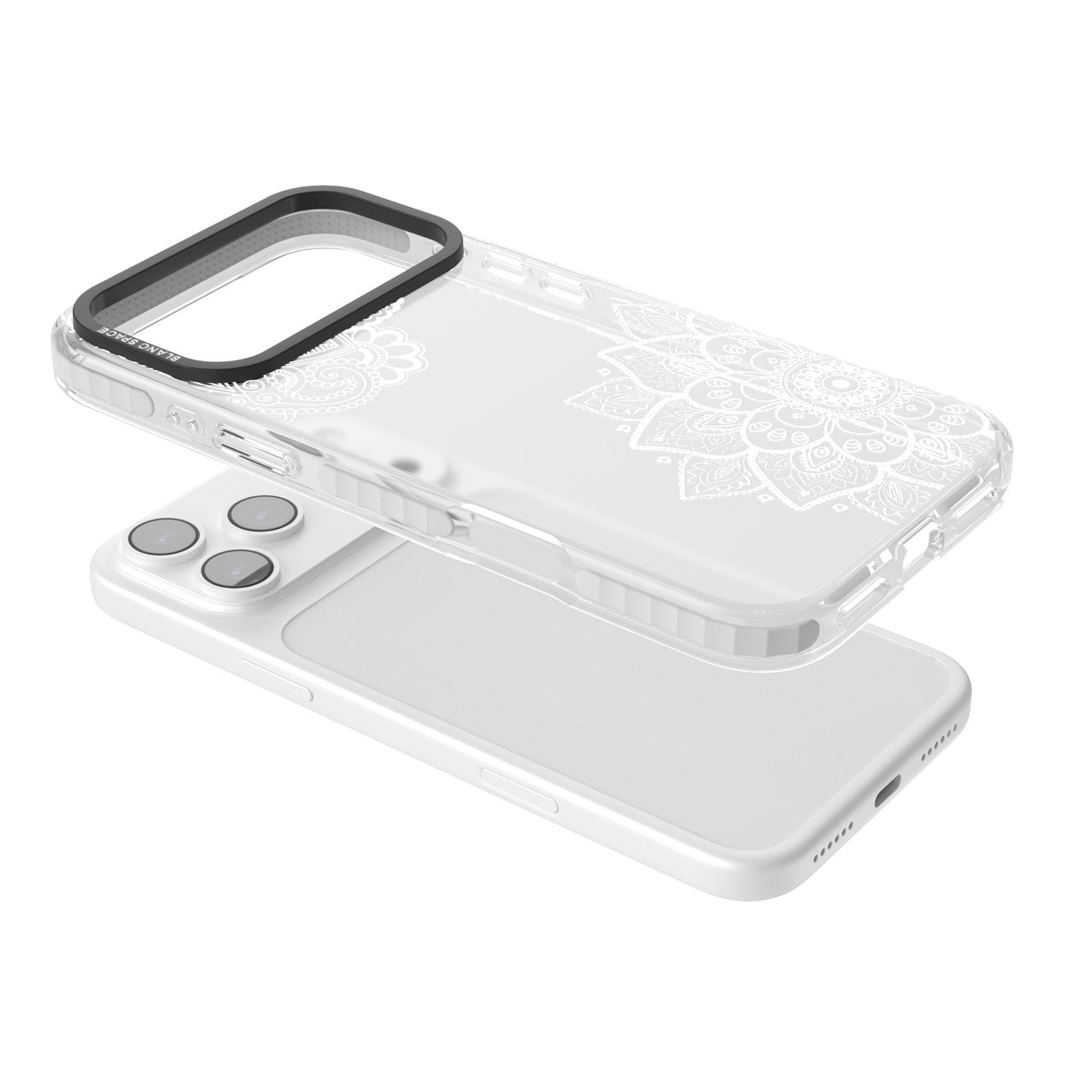 White Henna Florals iPhone 17 Pro Max Impact Clear Phone Case angled