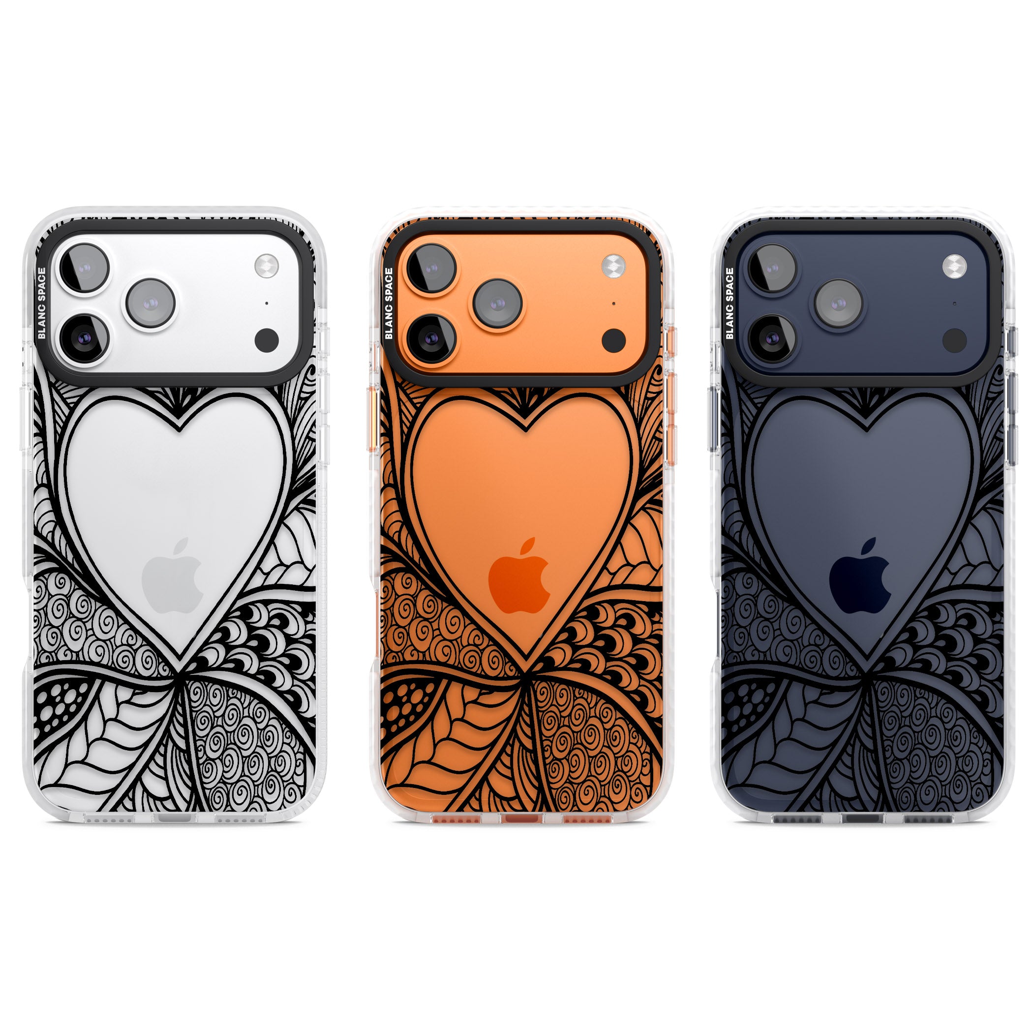 Black Henna Heart iPhone 17 Pro Impact Clear Phone Case APT Impact Protection